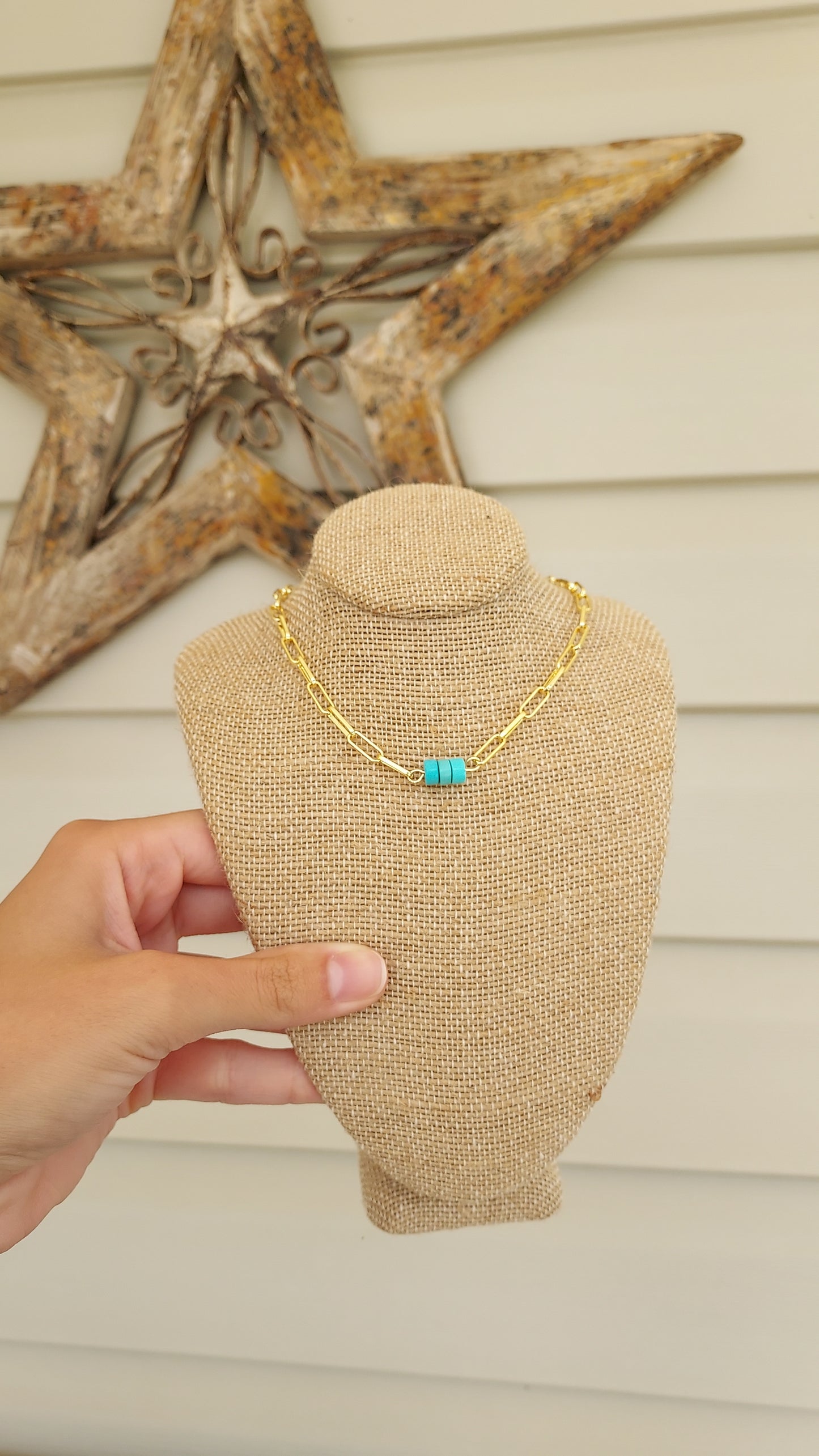 Dainty golden paperclip and turquoise choker