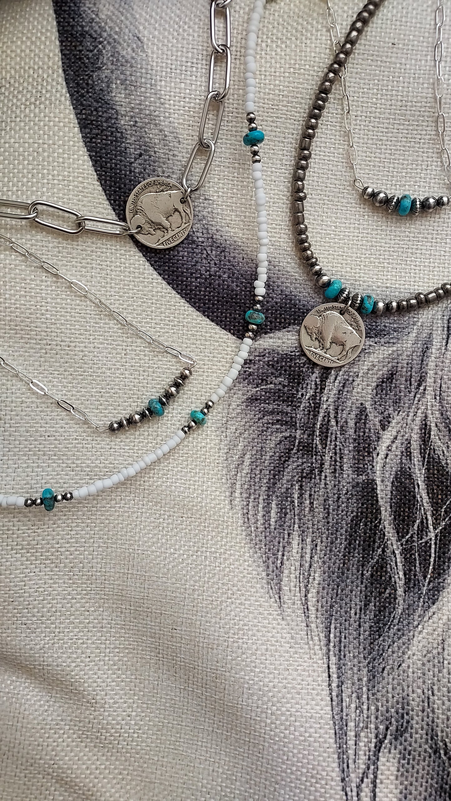 Sterling silver pearl and turquoise bar necklace
