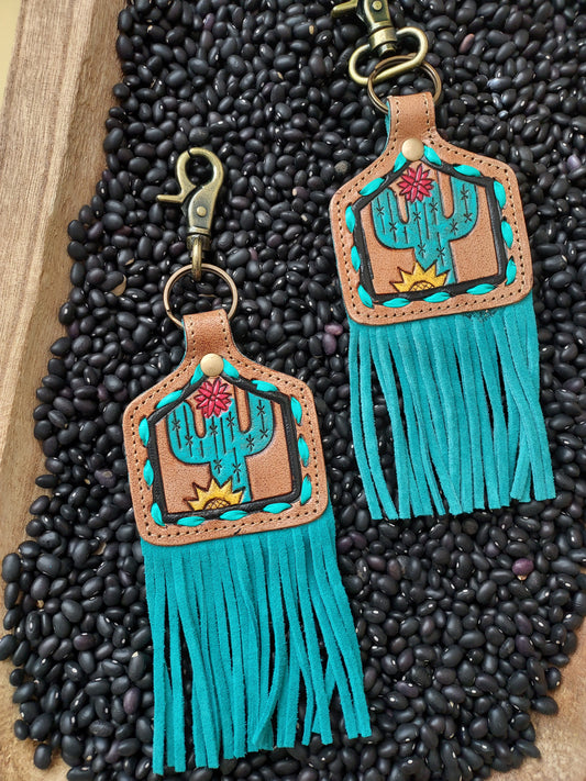 Prickly cactus cowtag keychain