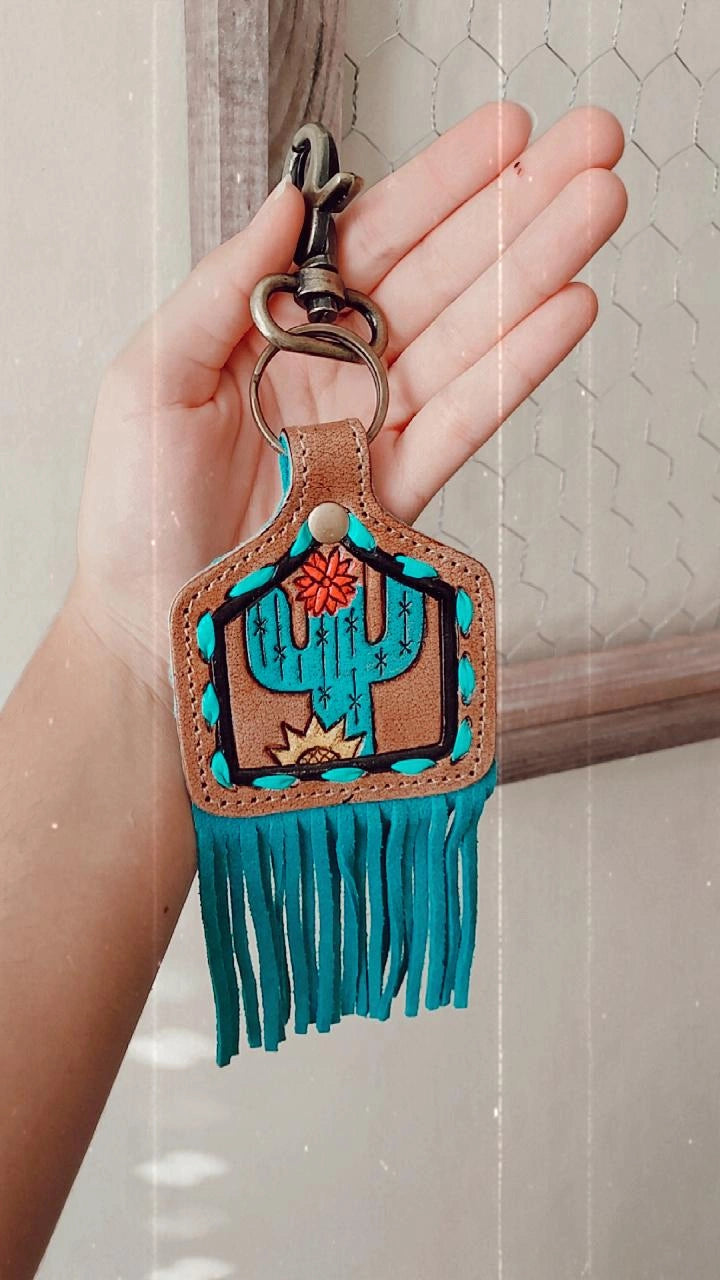 Prickly cactus cowtag keychain