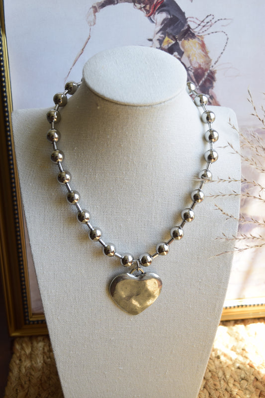 Chunky hammered heart statement necklace