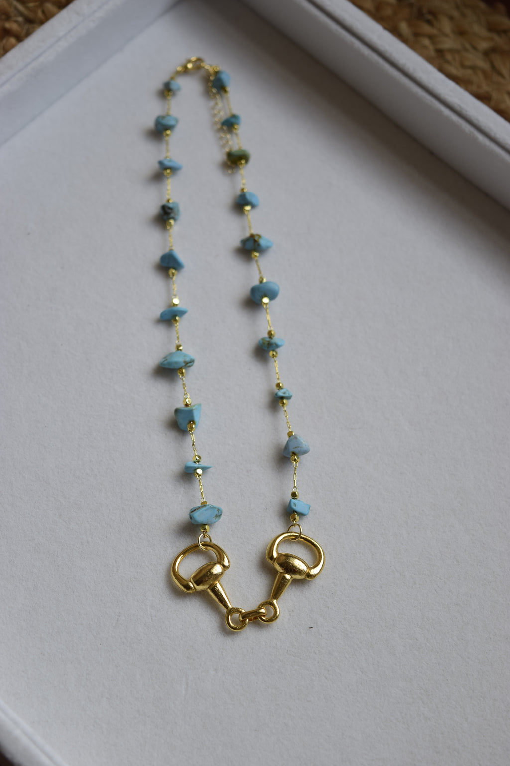Itty bitty turquoise & gold necklace