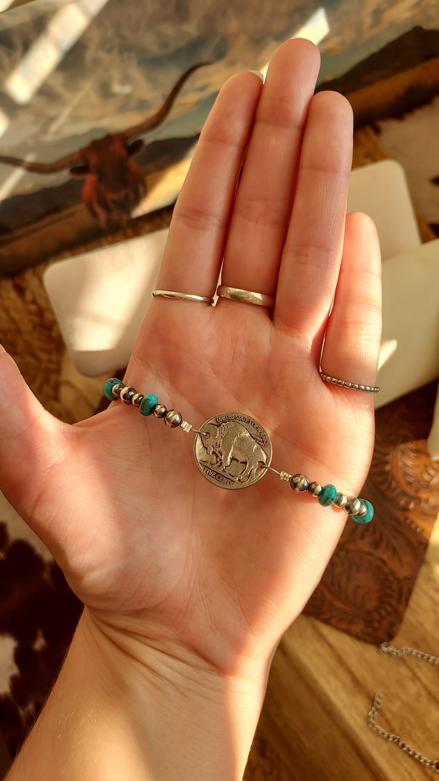 Turquoise on a Buffalo bracelet