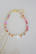 Multicolored shell and mother of pearl gold filled bracelet