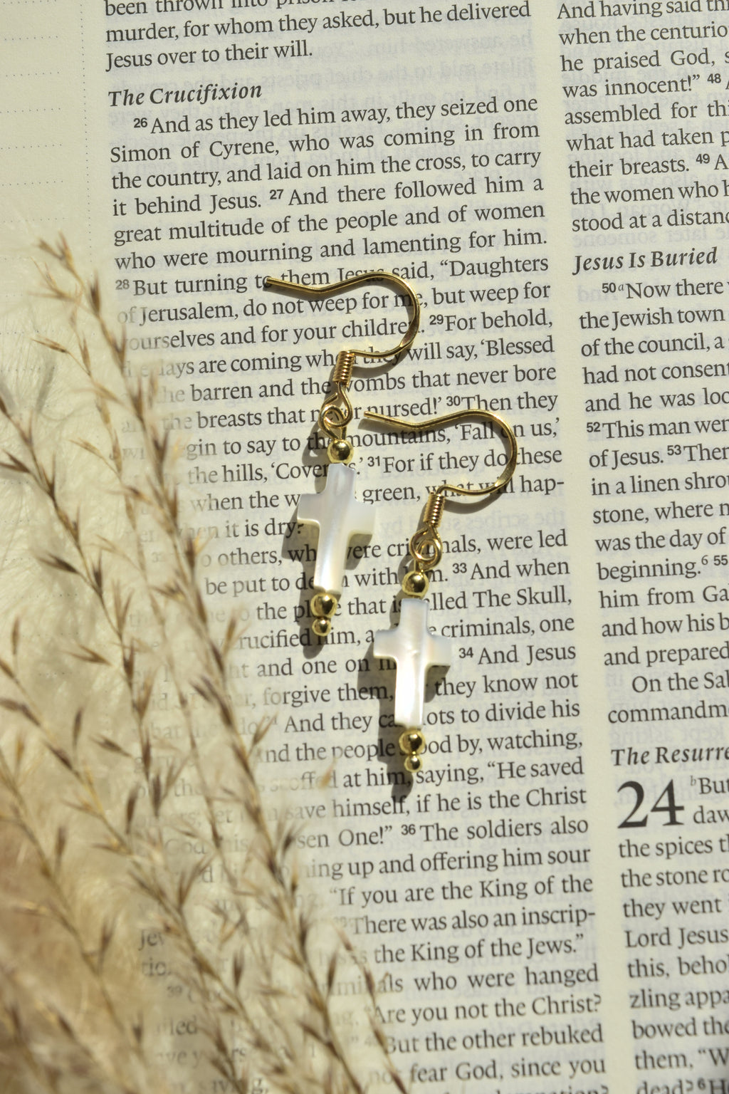 He is Risen Dainty Cross Dangles in Gold