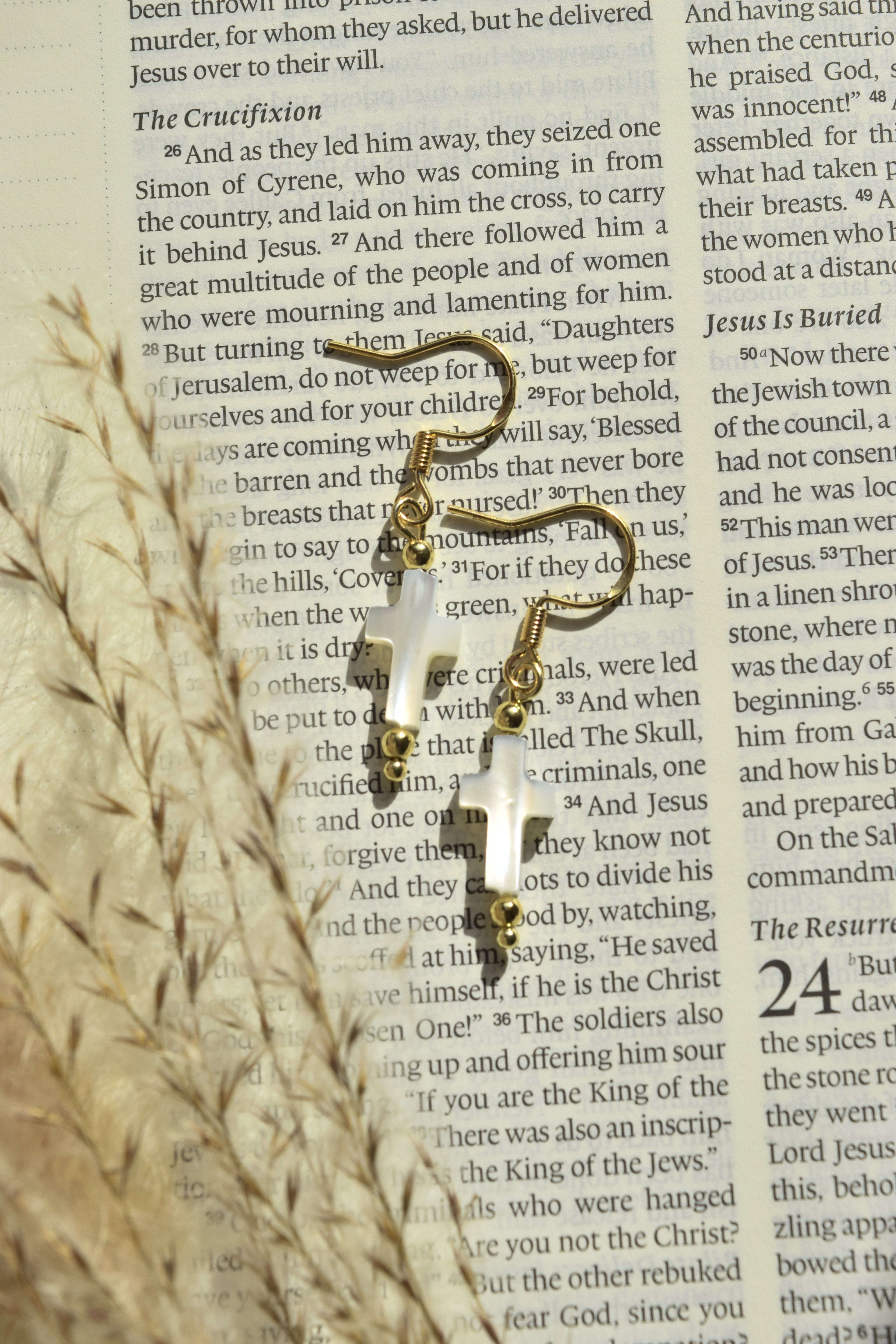 He is Risen Dainty Cross Dangles in Gold