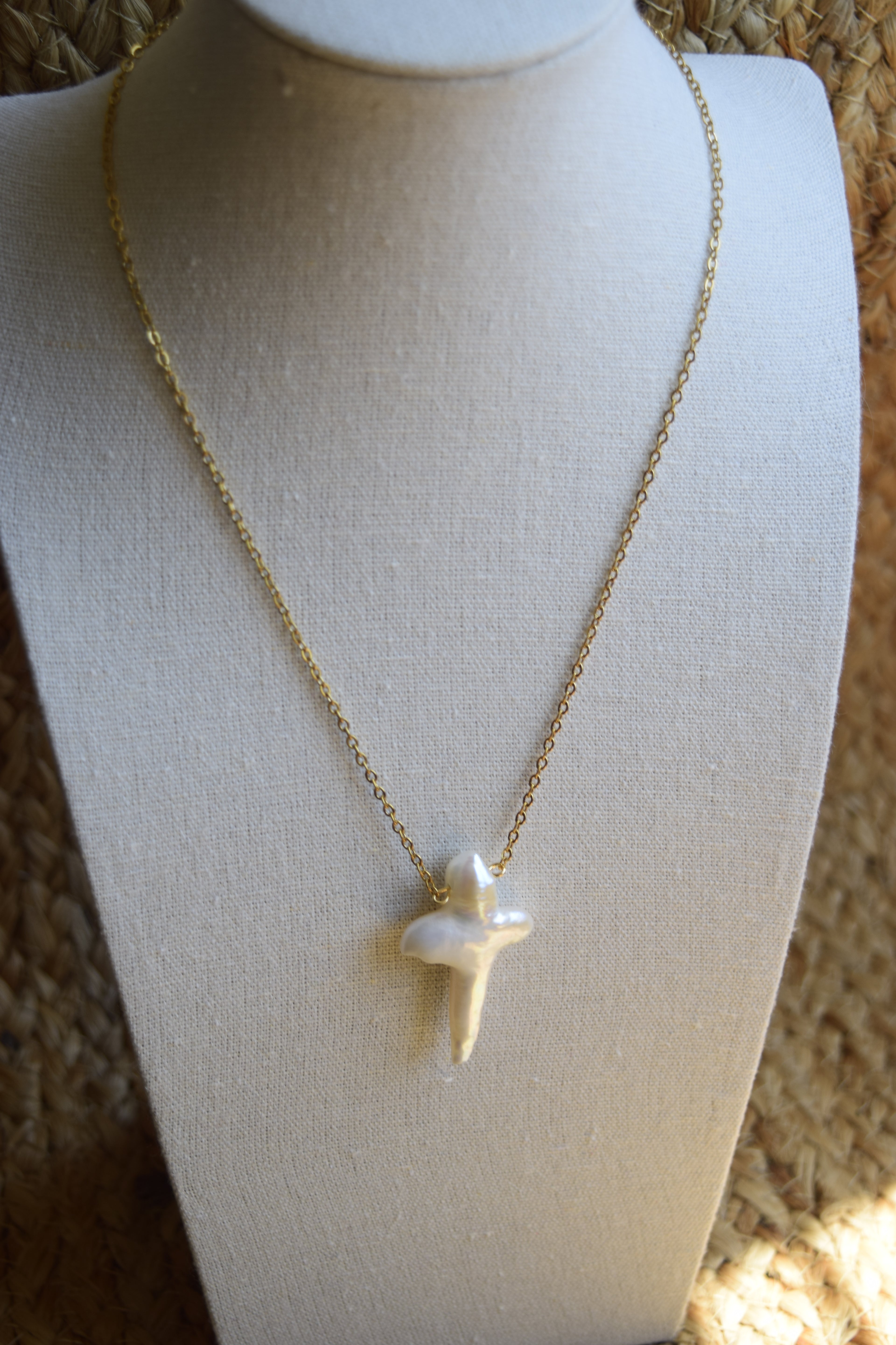 Dainty Fresh Water Pearl Cross Necklace