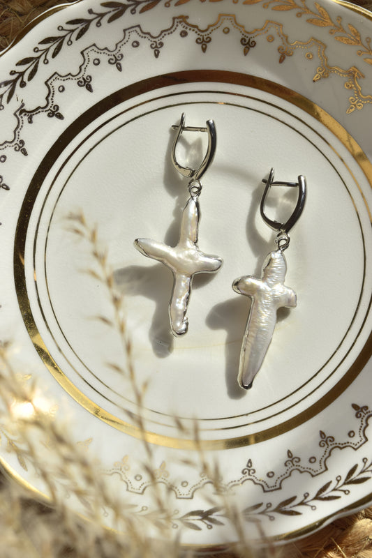 By His Grace Freshwater Pearl Hoops - Sterling Silver