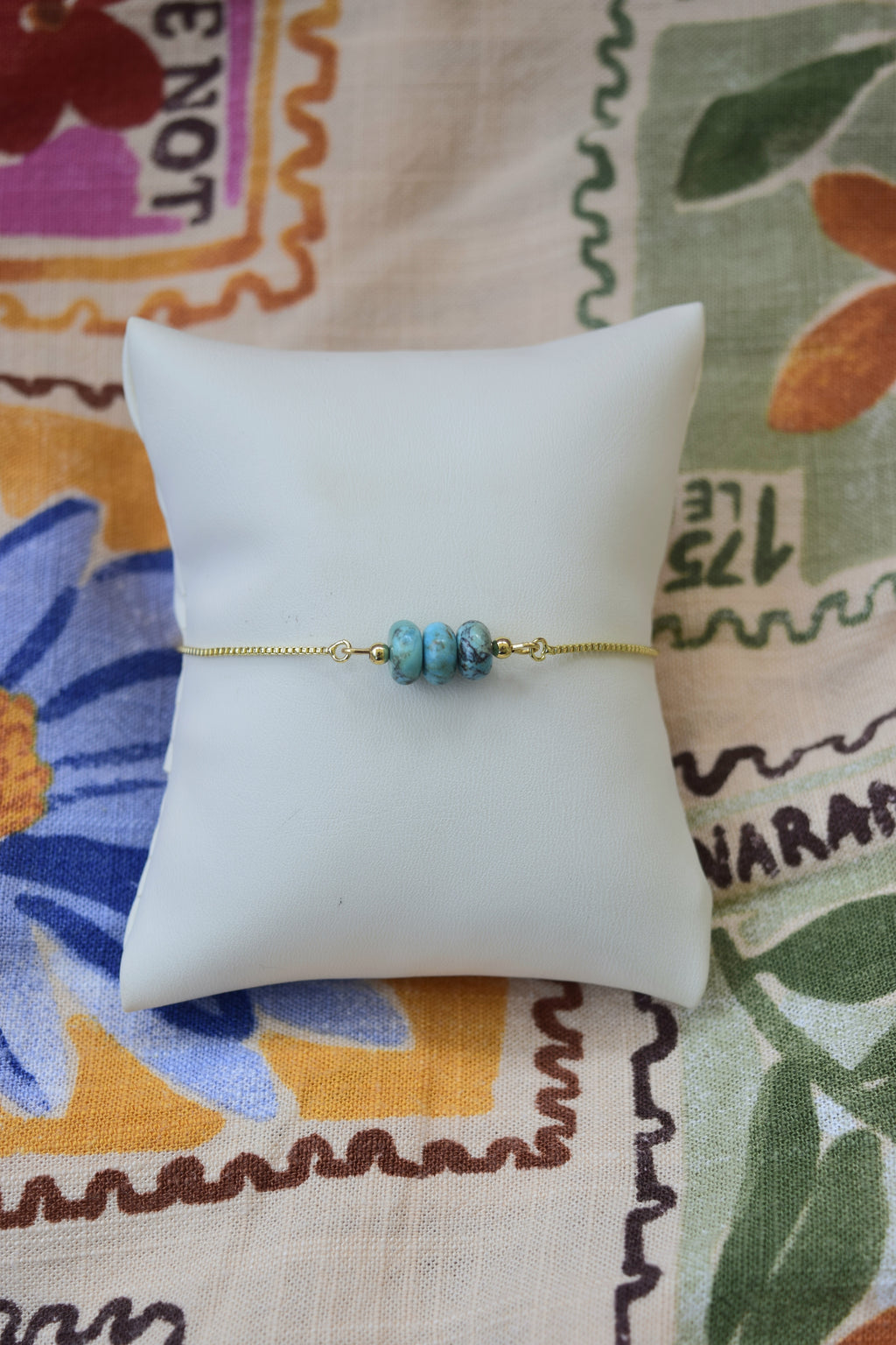 Kingman Turquoise & gold filled adjustable bar Bracelet