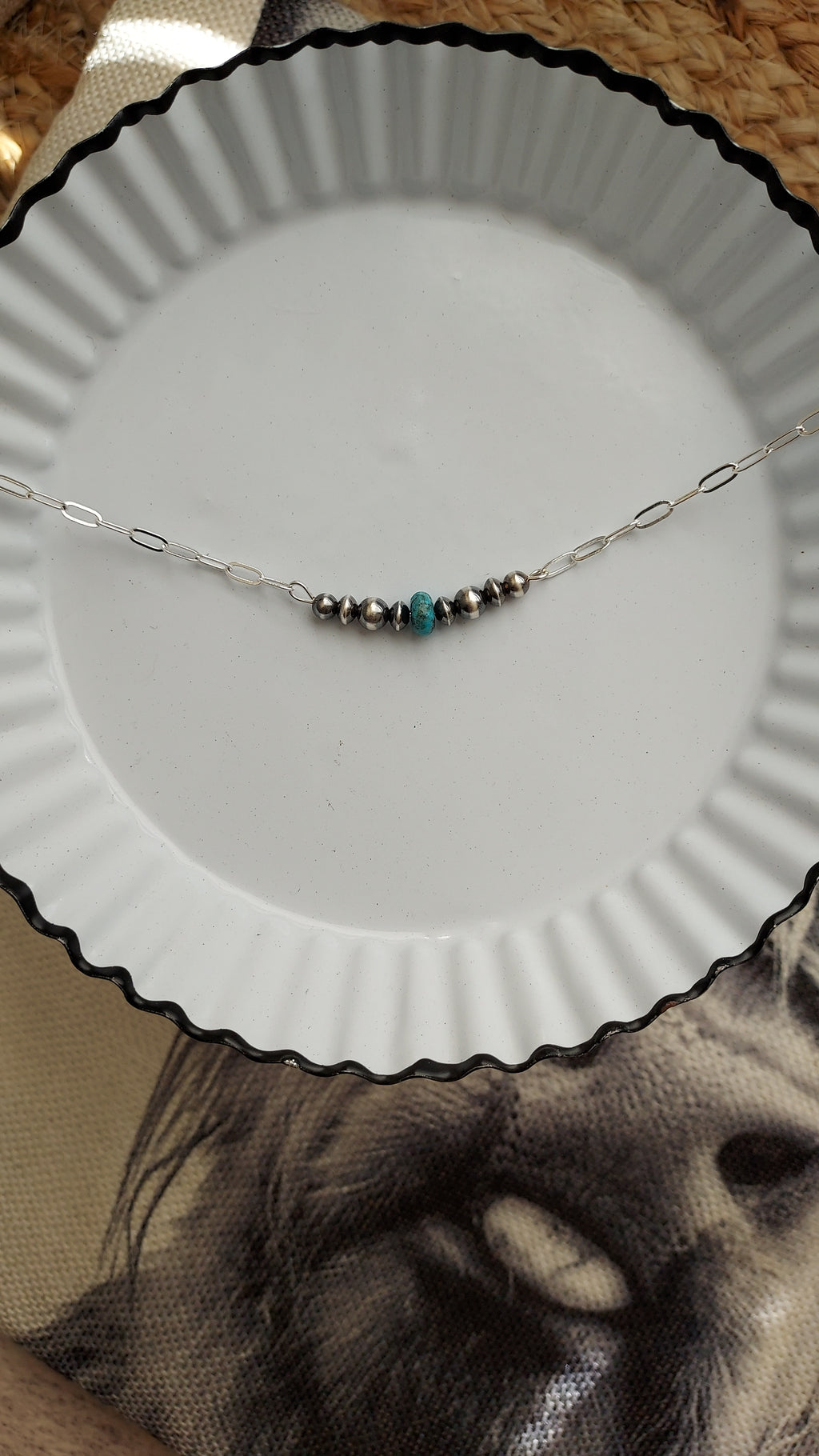 Sterling Silver Pearl and Turquoise Bar Necklace