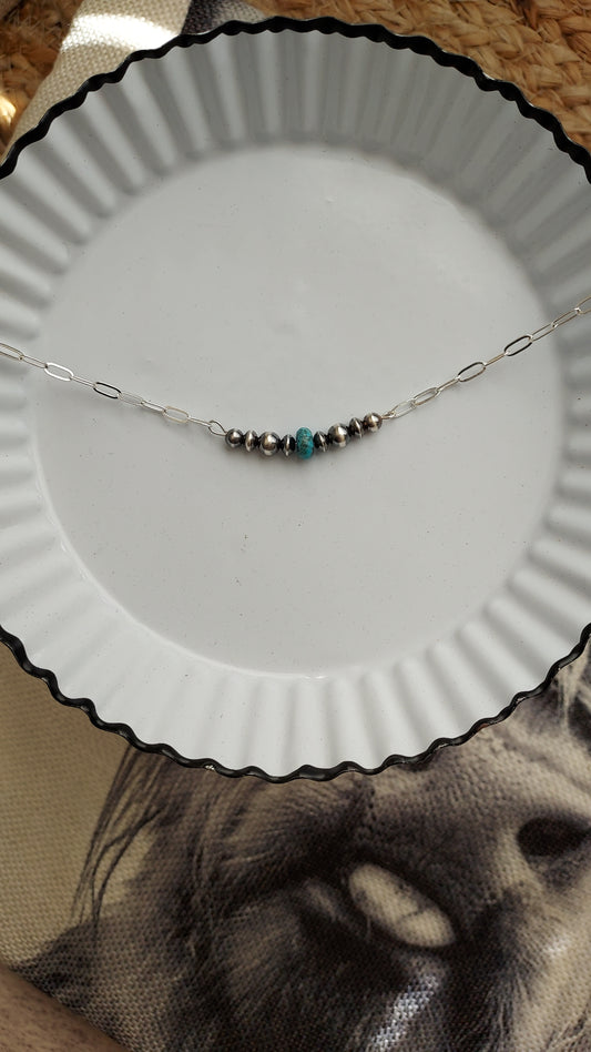 Sterling silver pearl and turquoise bar necklace