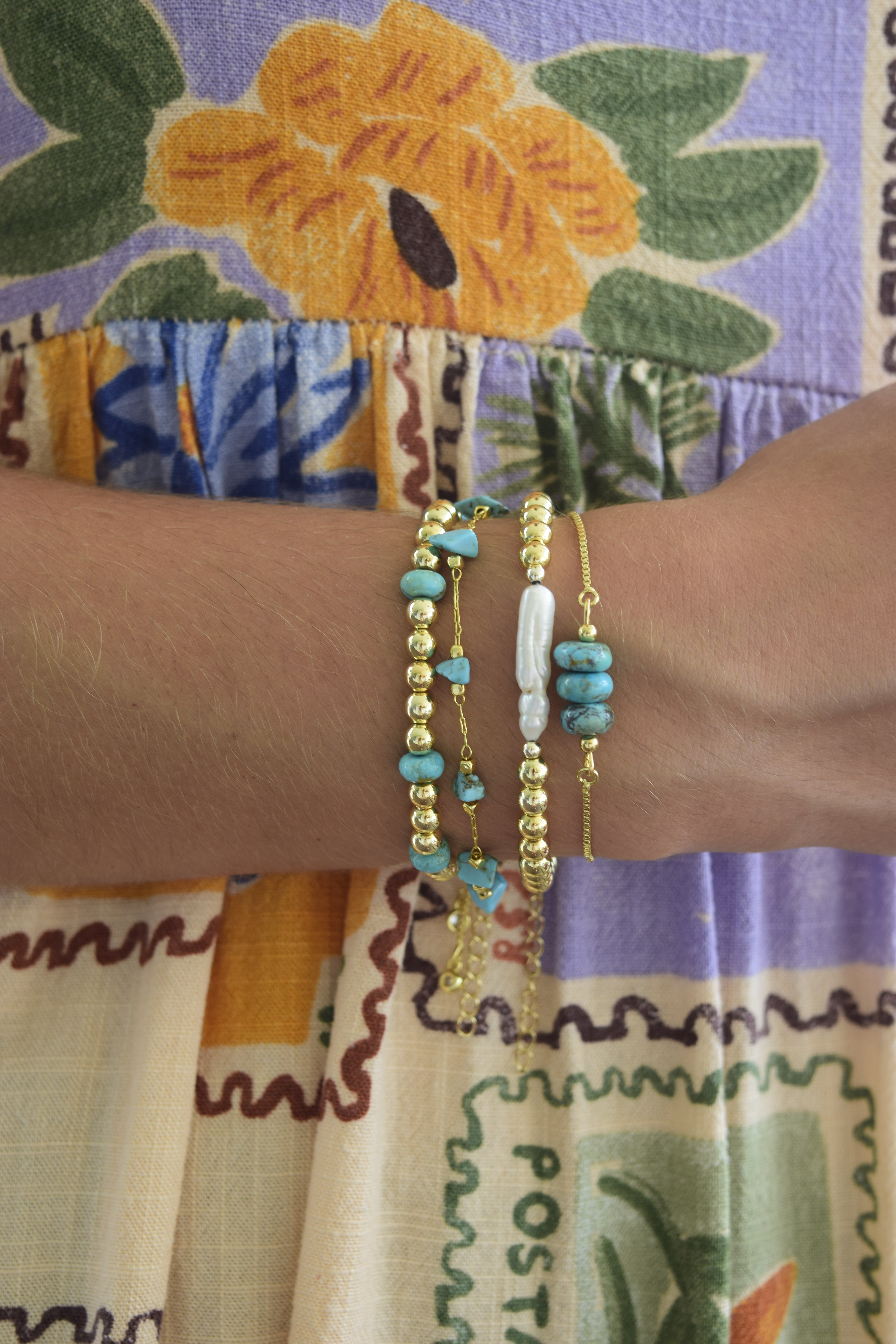 Kingman Turquoise & gold filled adjustable bar Bracelet