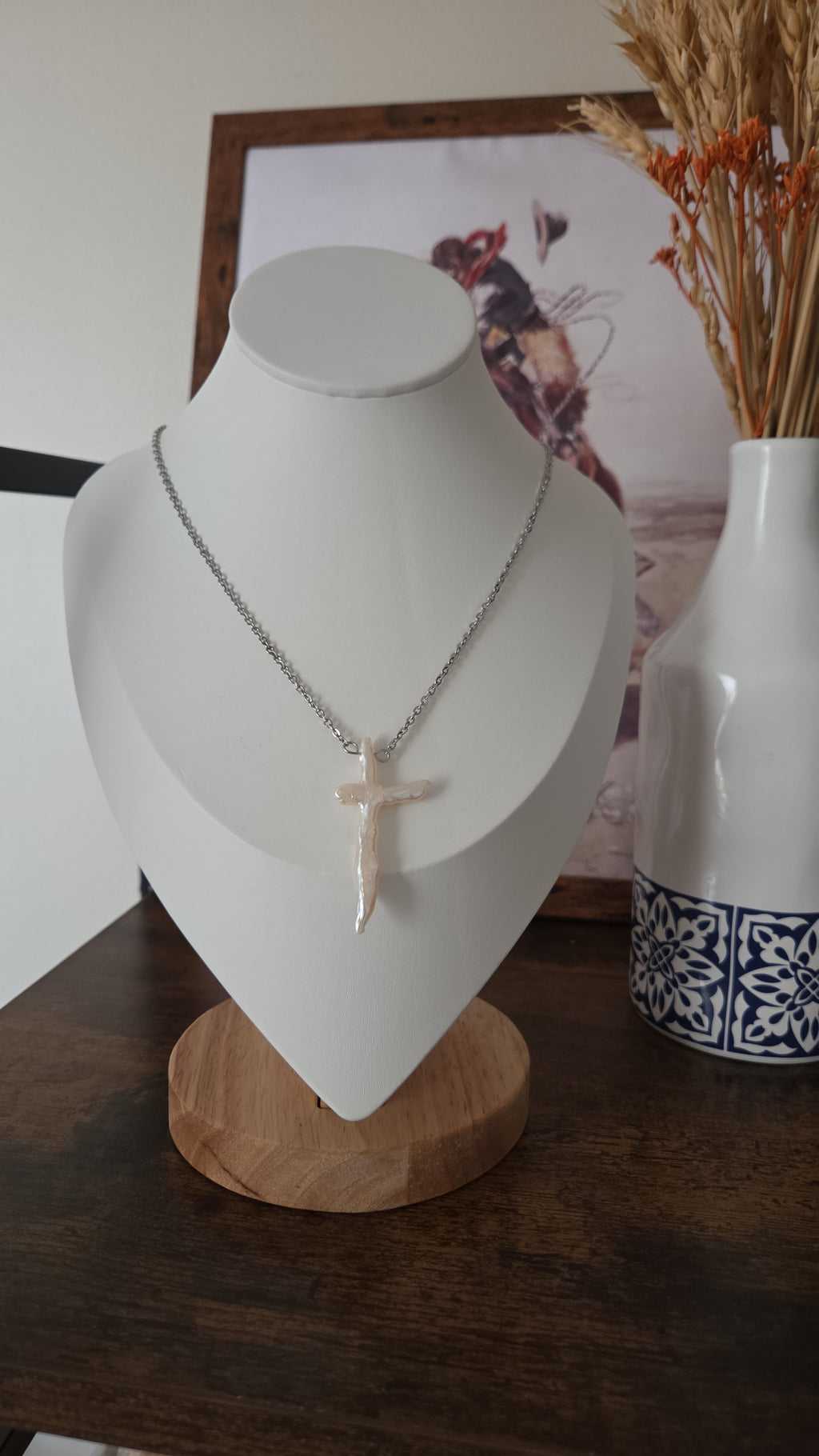 Dainty Fresh Water Pearl Cross Necklace
