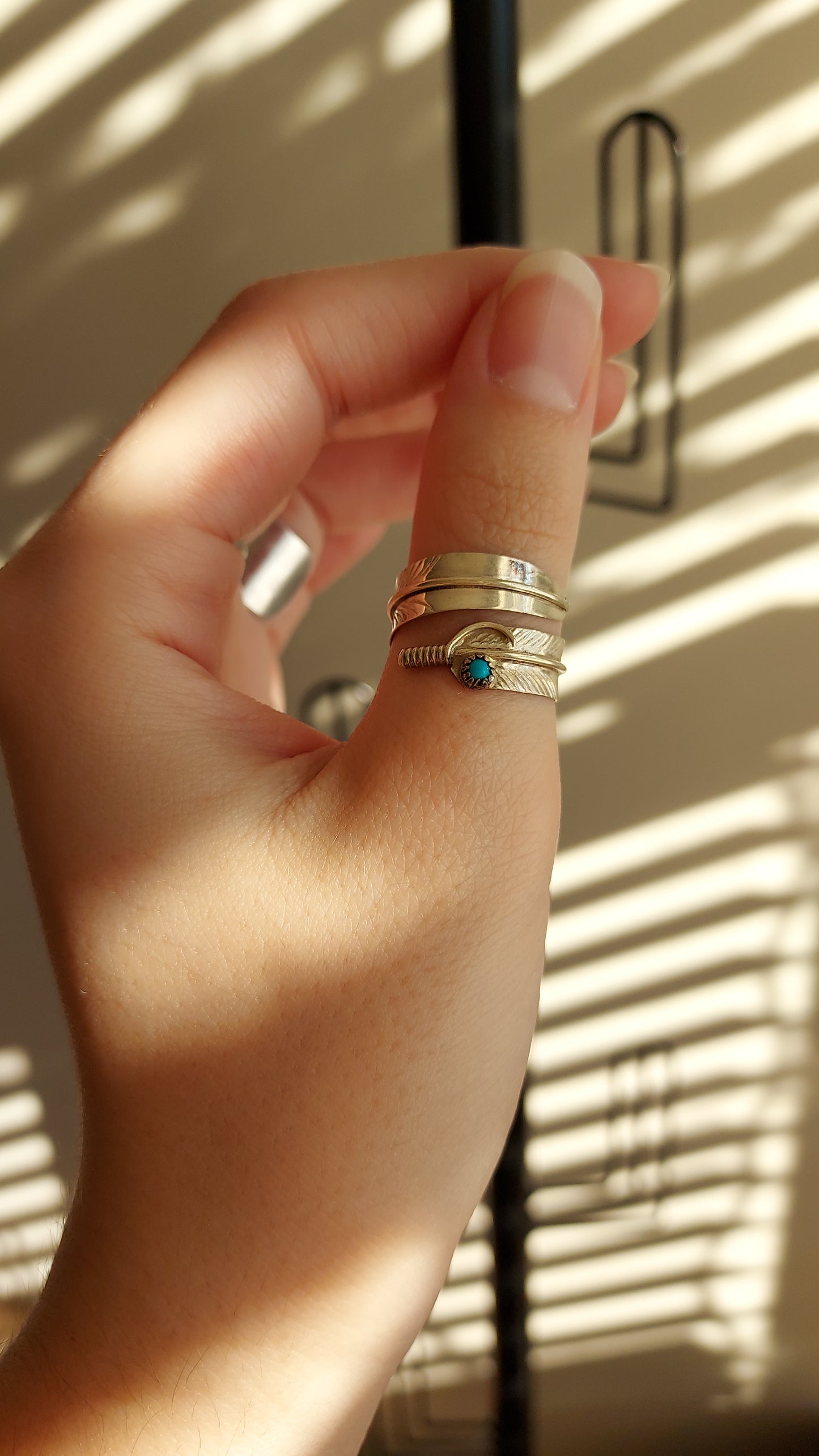 Genuine 925 sterling silver and turquoise feather wrap ring