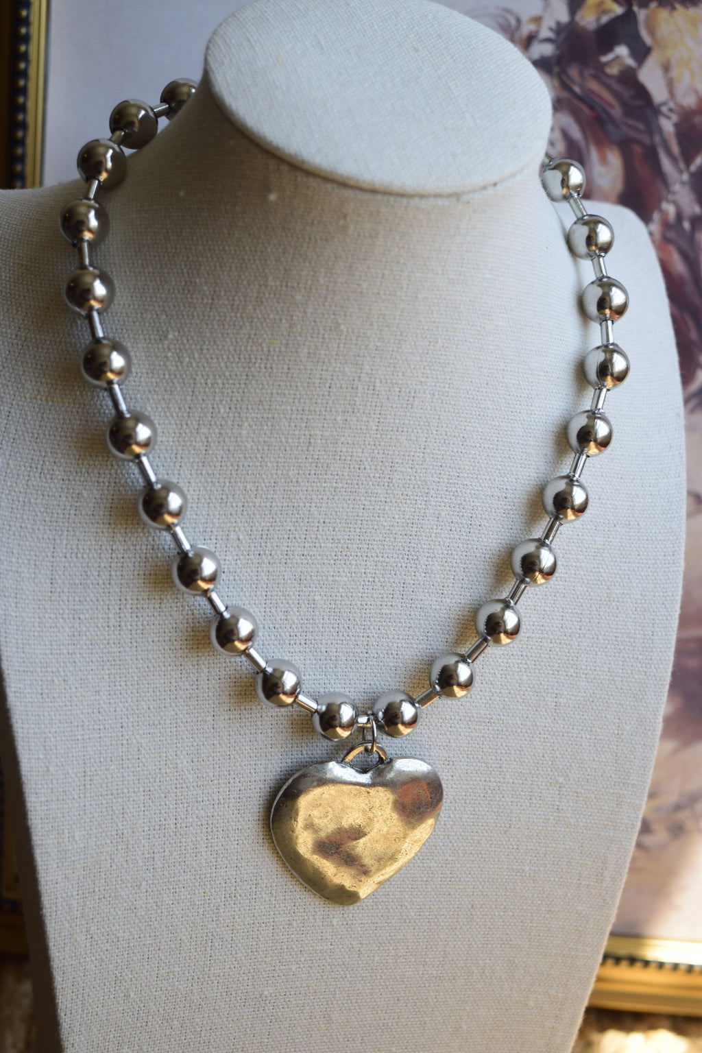 Chunky hammered heart statement necklace