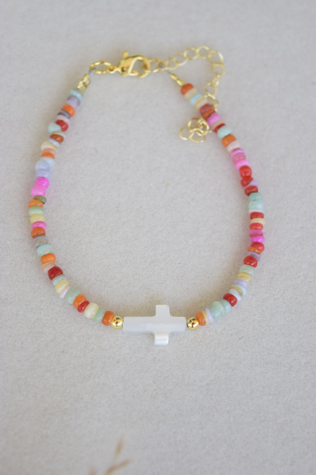 Multicolored shell and mother of pearl gold filled bracelet