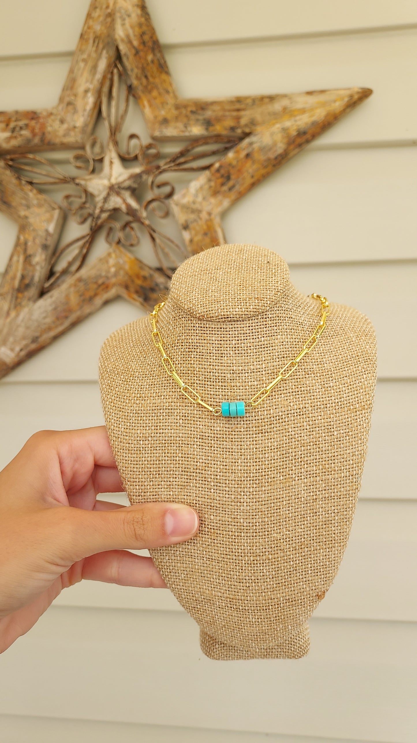 Dainty golden paperclip and turquoise choker
