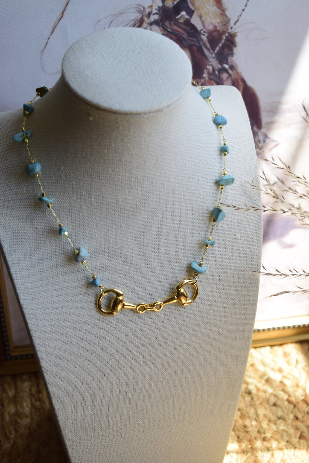 Itty bitty turquoise & gold necklace