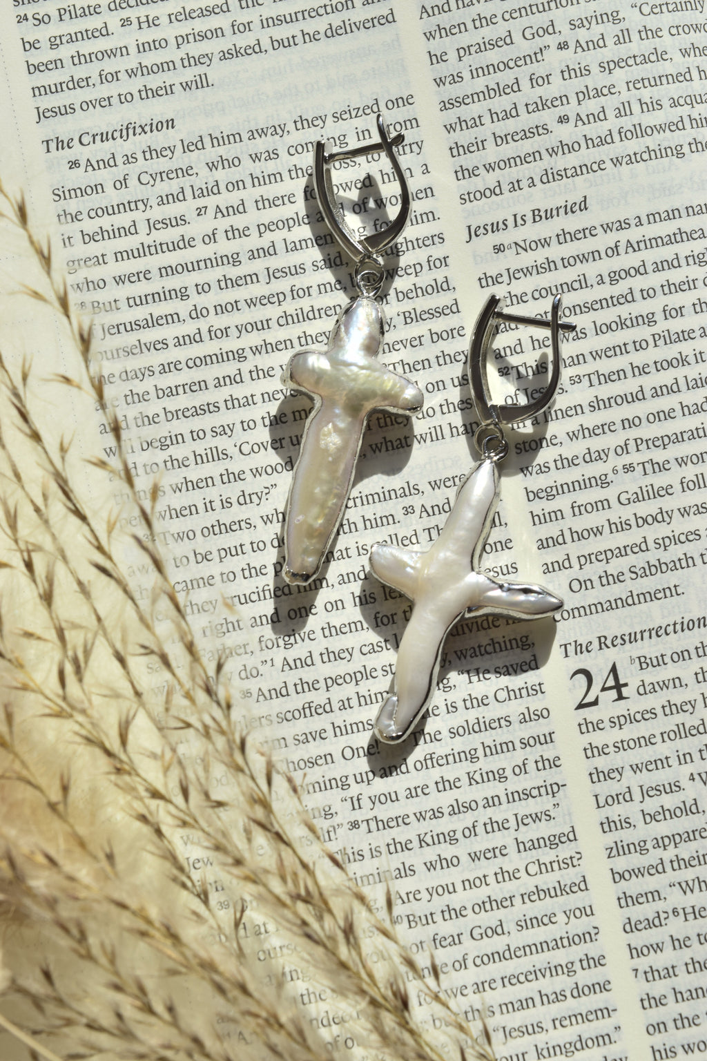 By His Grace Freshwater Pearl Hoops - Sterling Silver