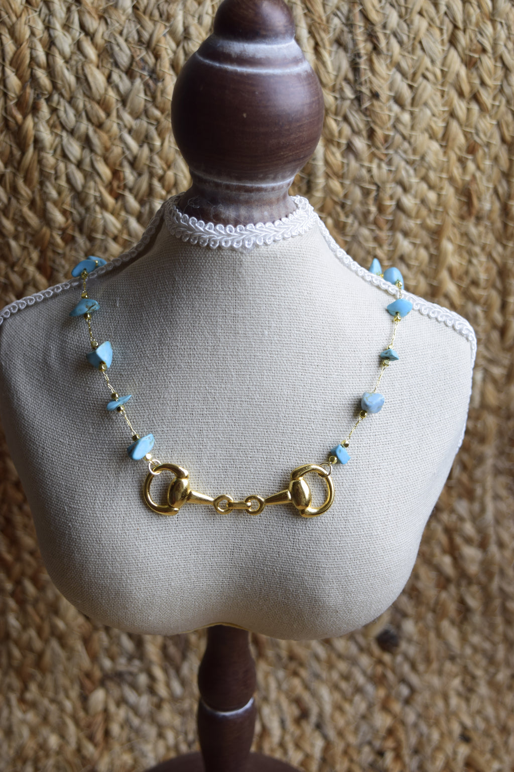 Itty bitty turquoise & gold necklace