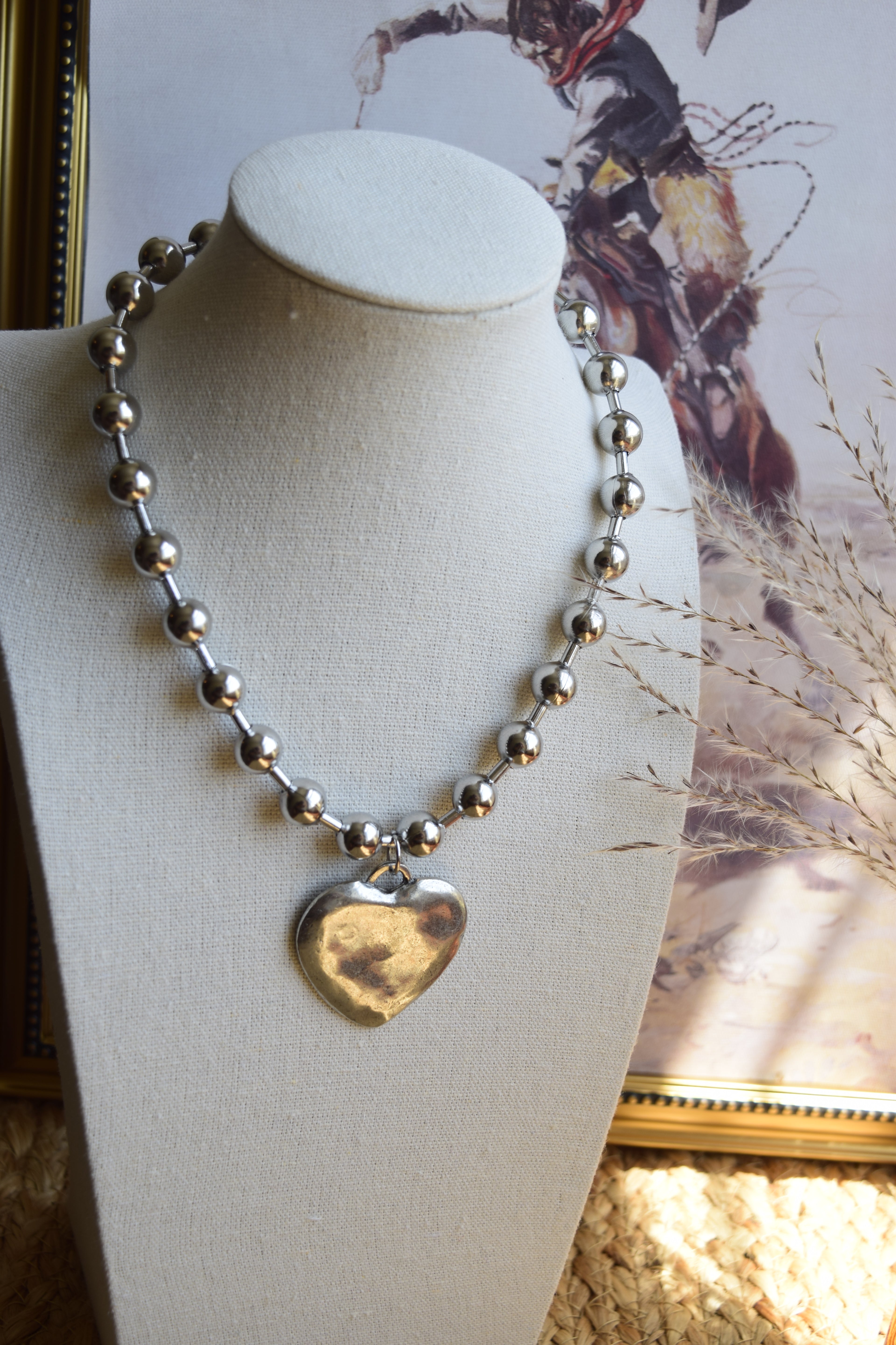 Chunky hammered heart statement necklace
