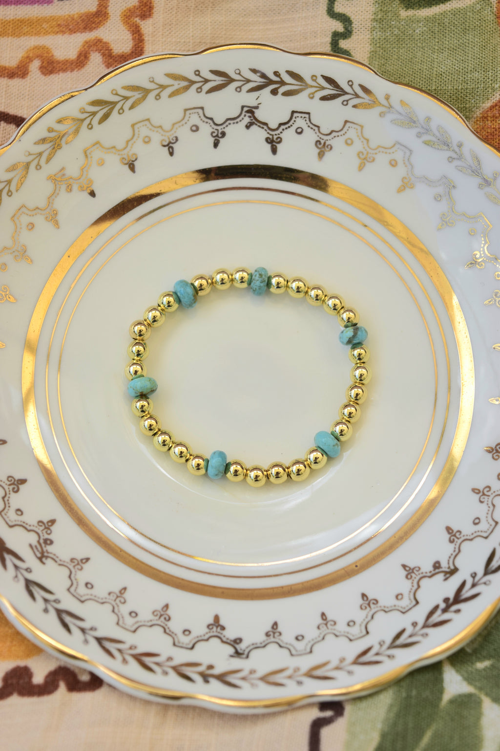 California Coast -Genuine Turquoise and Gold filled Stretchy Bracelet