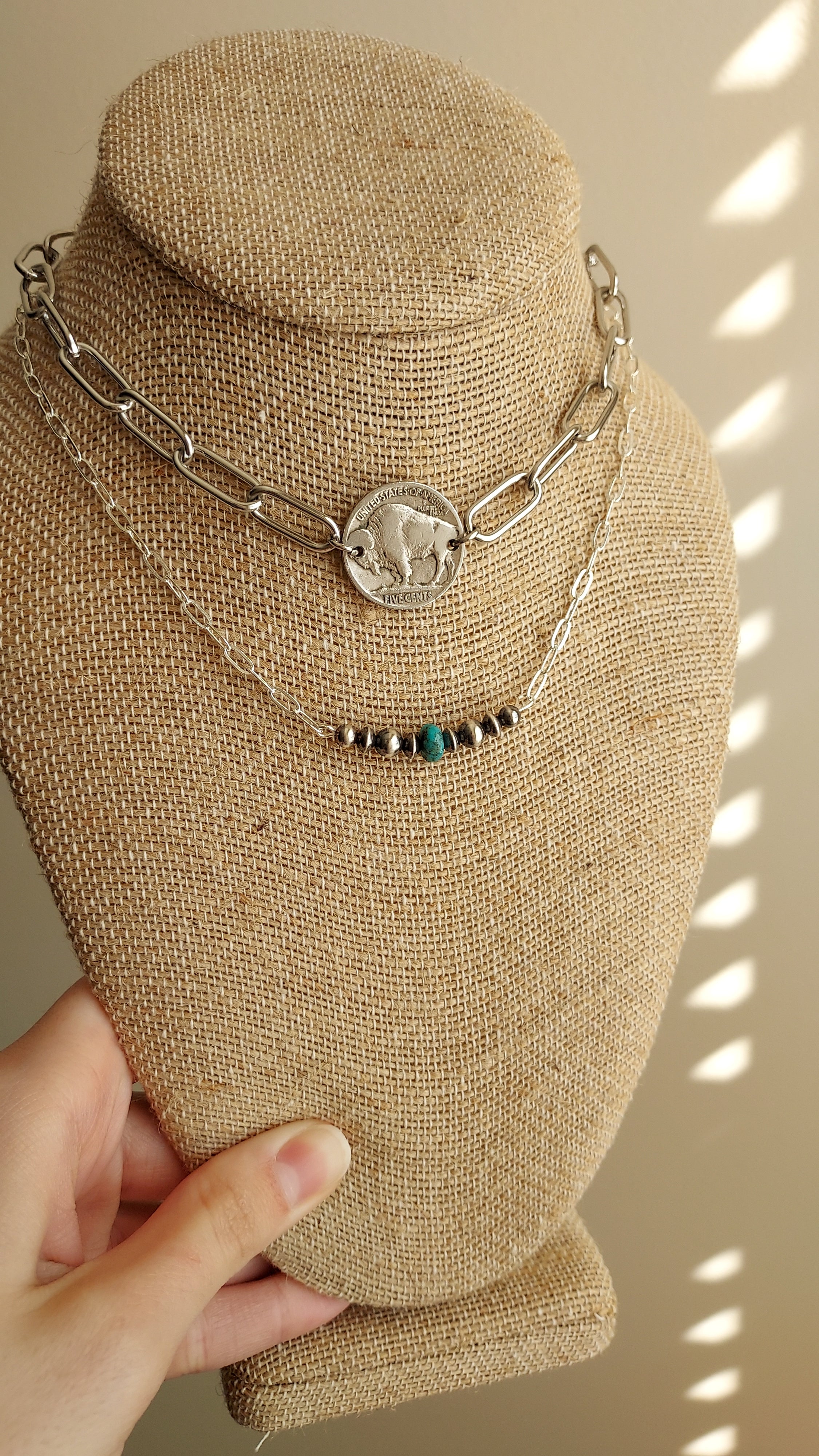 Sterling Silver Pearl and Turquoise Bar Necklace
