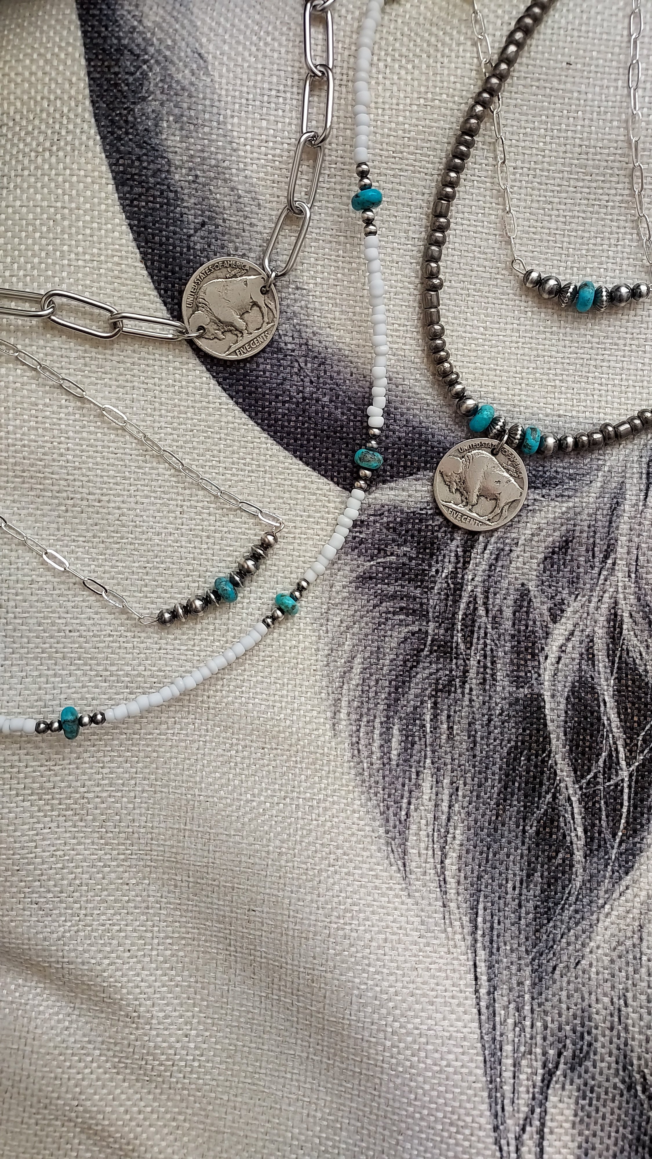 Sterling Silver Pearl and Turquoise Bar Necklace
