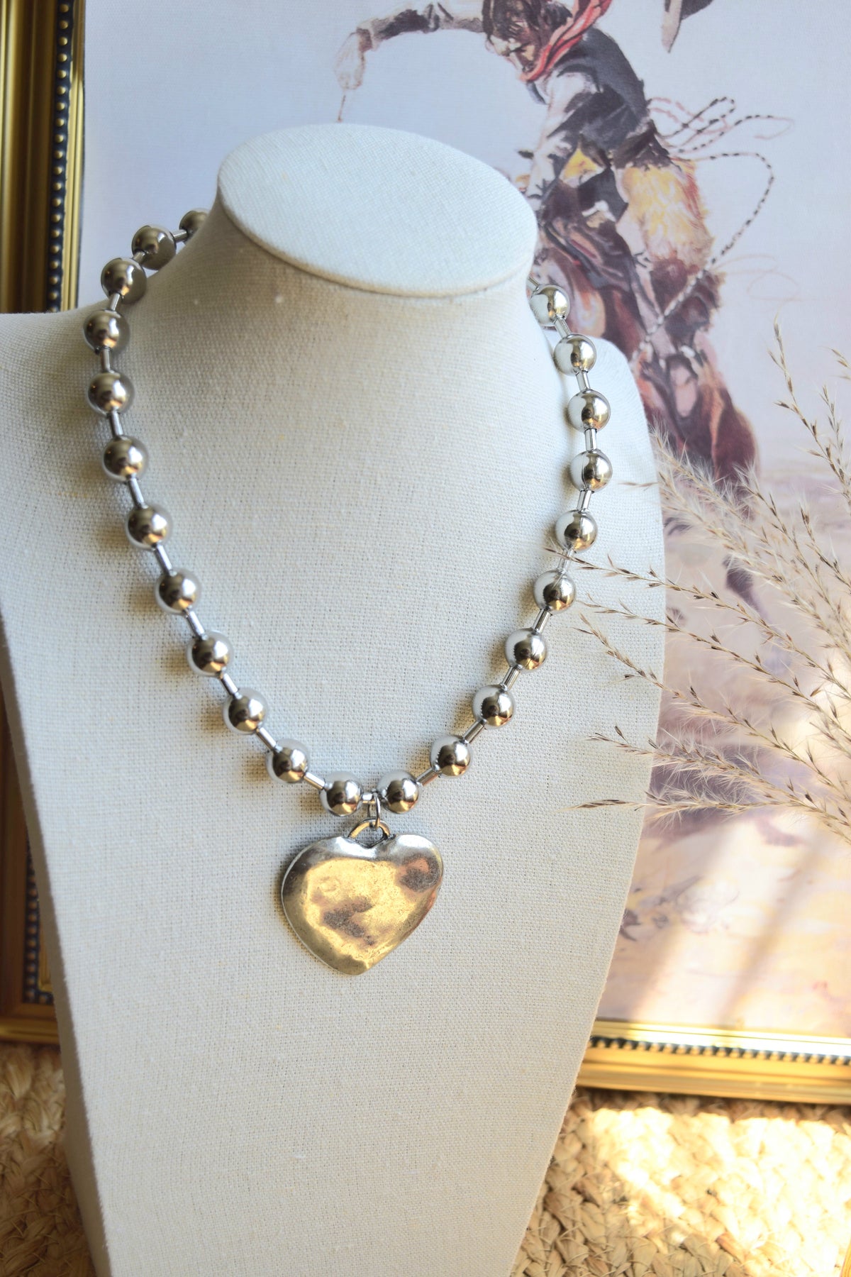 Chunky Hammered Heart Statement Necklace