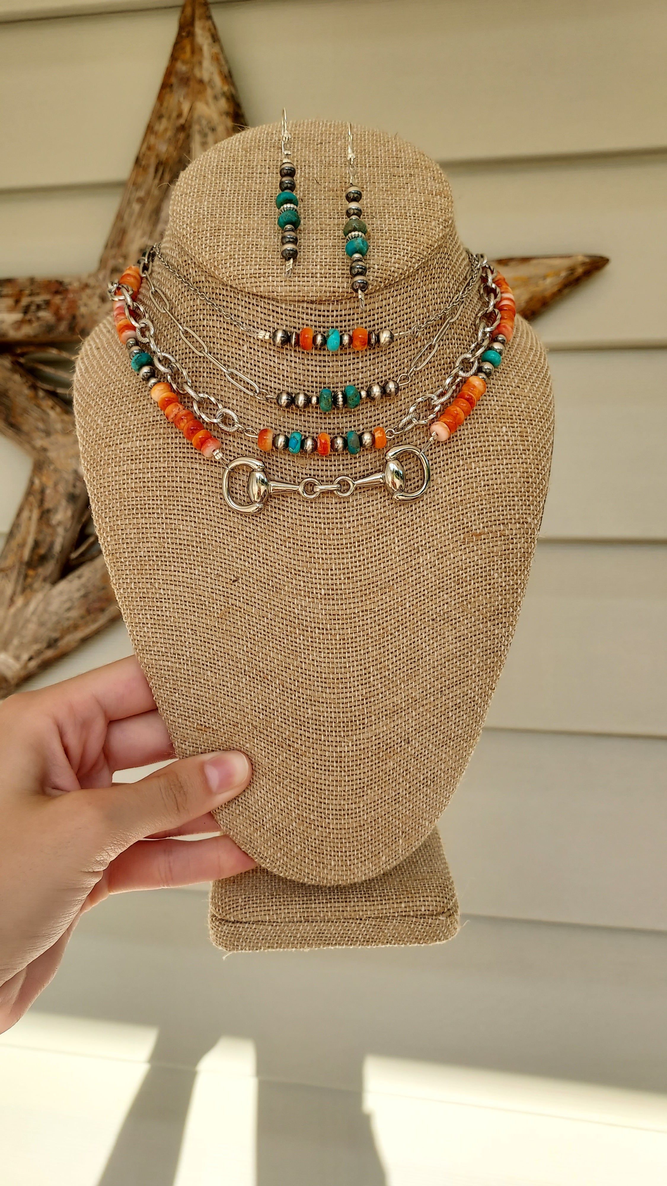 Spiny and Turquoise Twisted Rope Bar Necklace