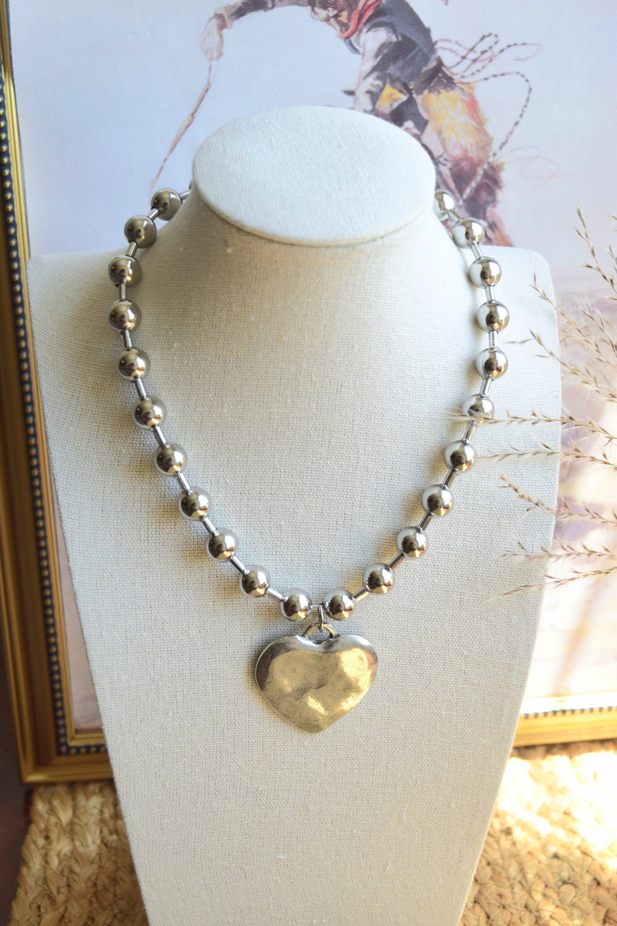 Chunky Hammered Heart Statement Necklace