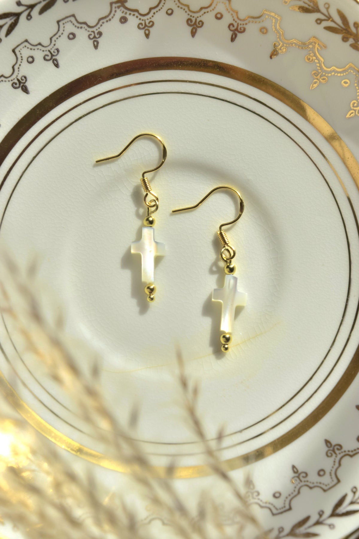 By His Grace- Dainty Cross Dangles in Gold