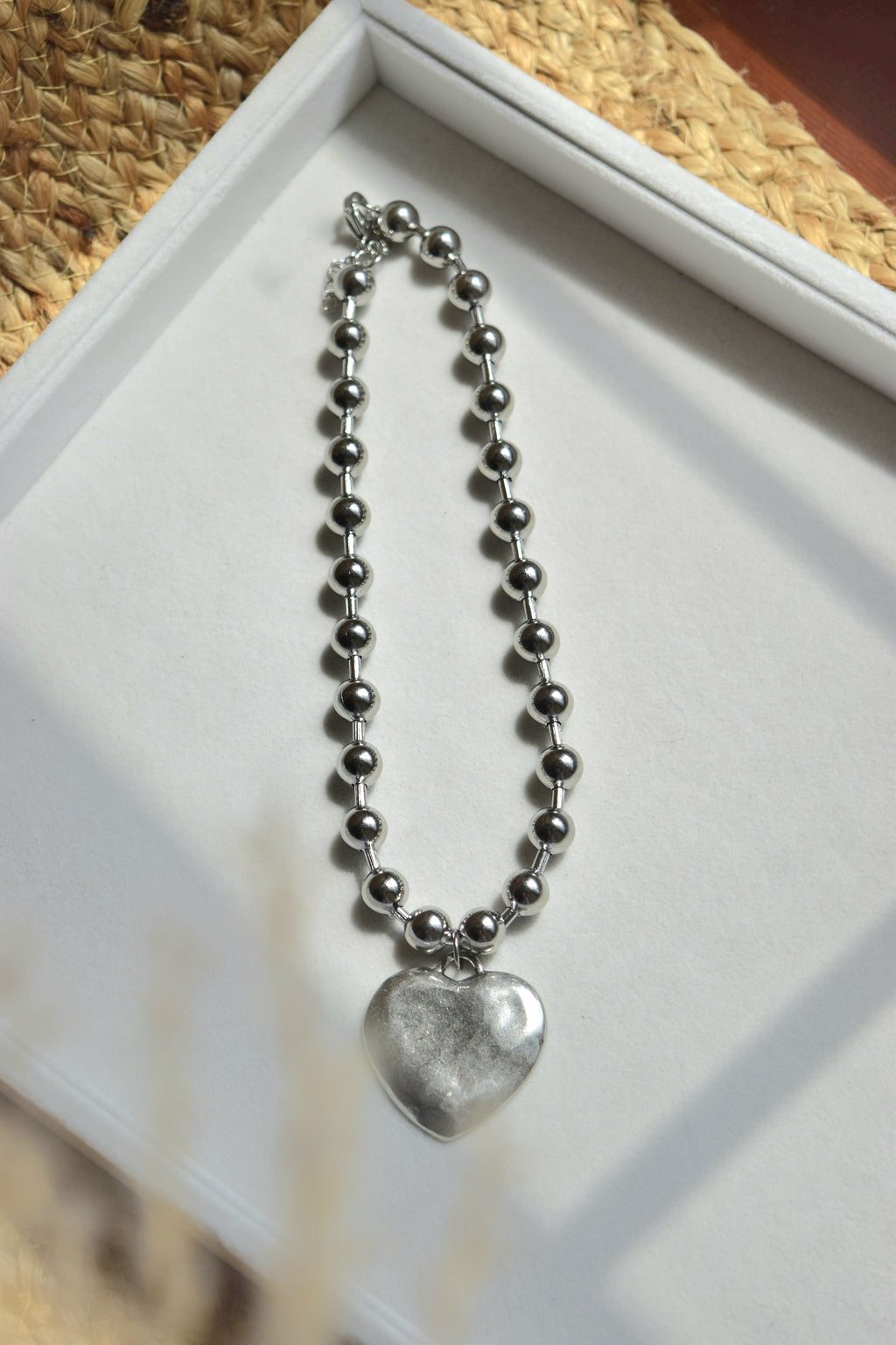 Chunky Hammered Heart Statement Necklace