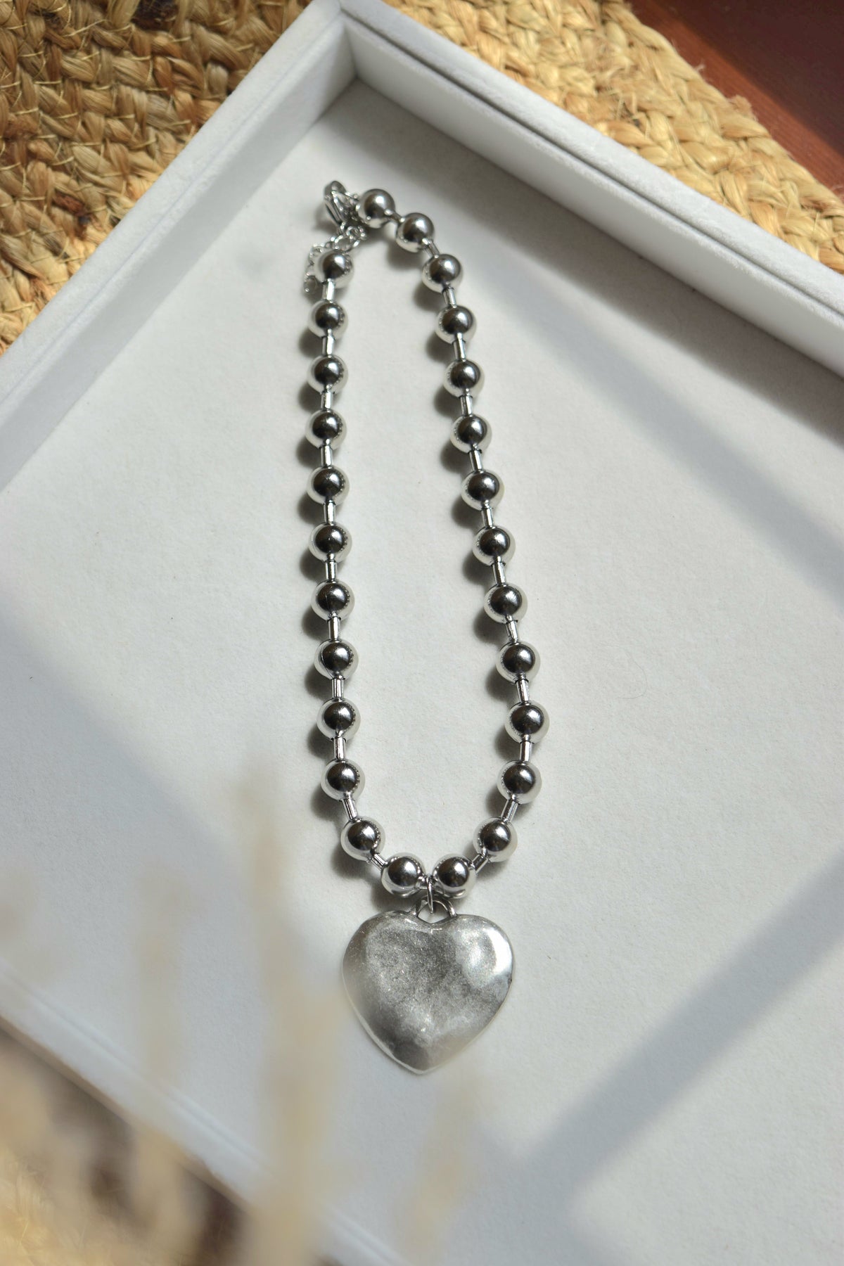 Chunky Hammered Heart Statement Necklace