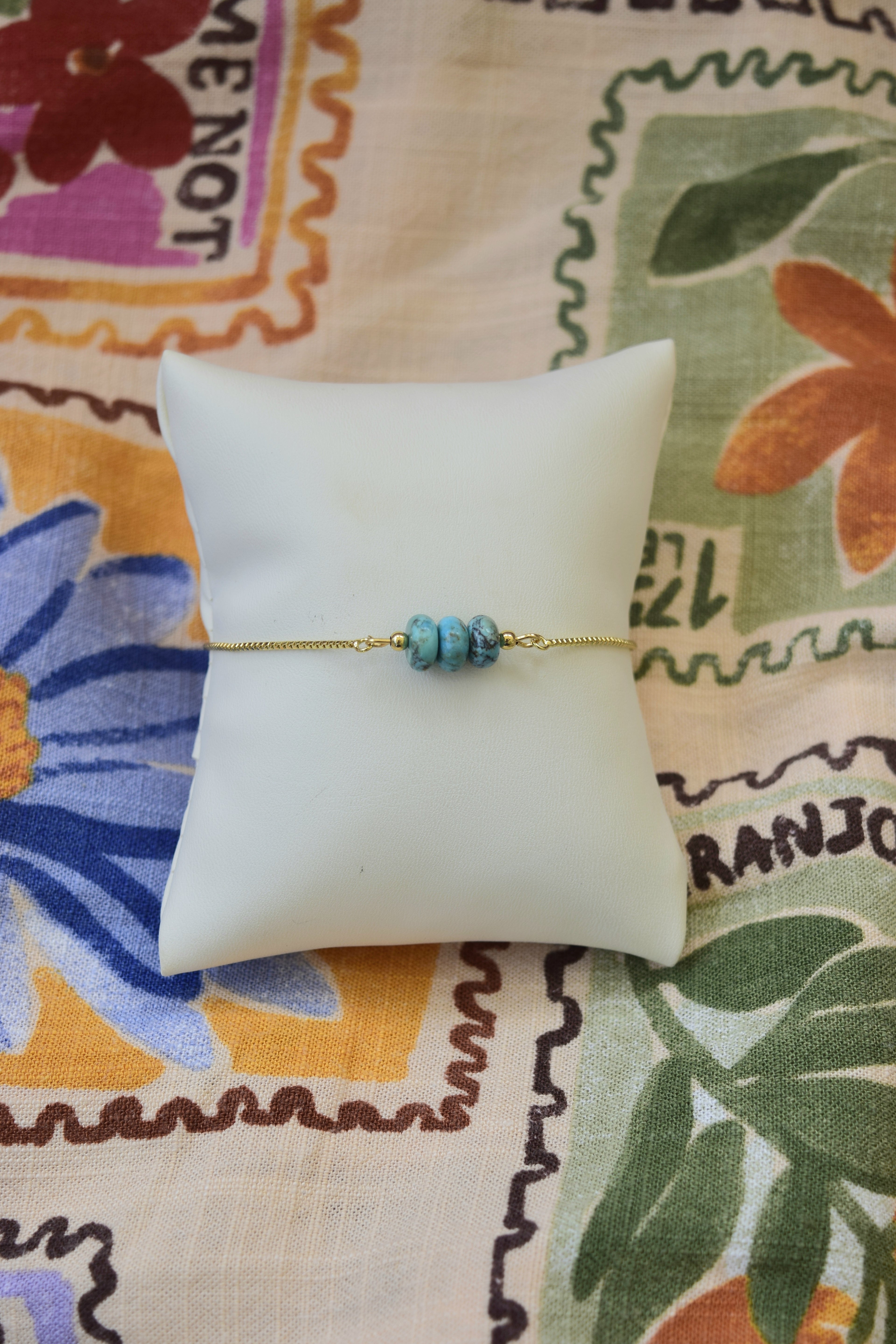 Kingman Turquoise & gold filled adjustable bar Bracelet