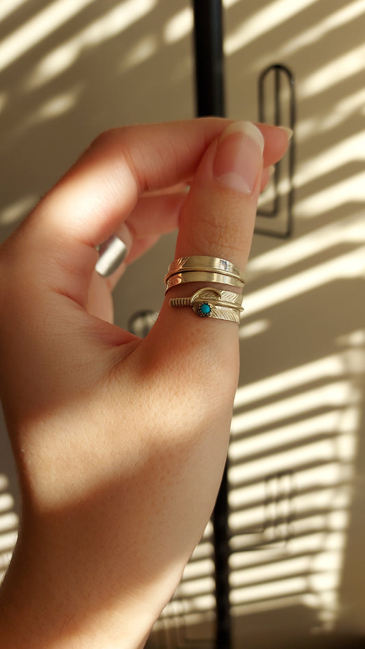 Genuine 925 sterling silver and turquoise feather wrap ring