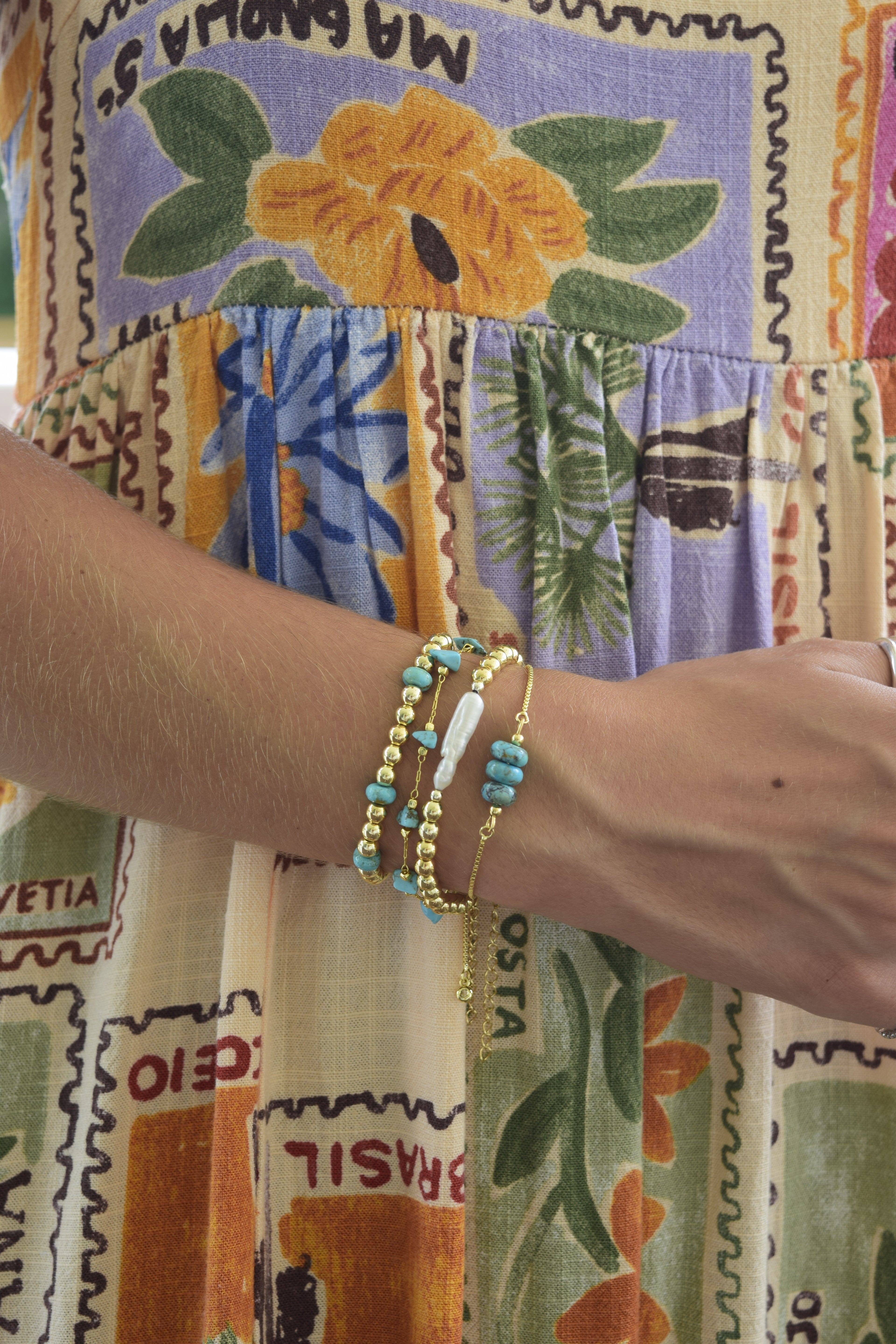 Kingman Turquoise & gold filled adjustable bar Bracelet