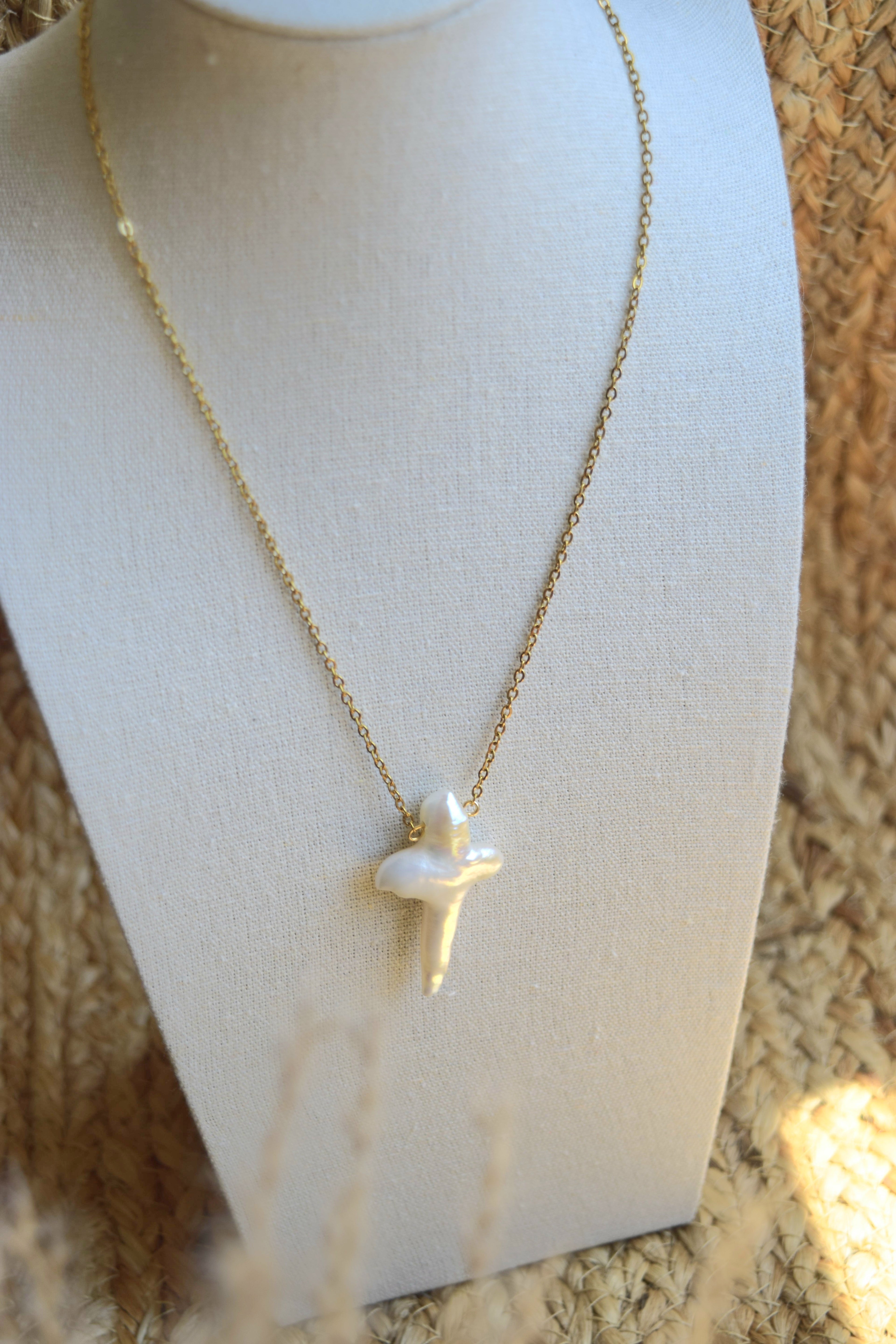 Dainty Fresh Water Pearl Cross Necklace