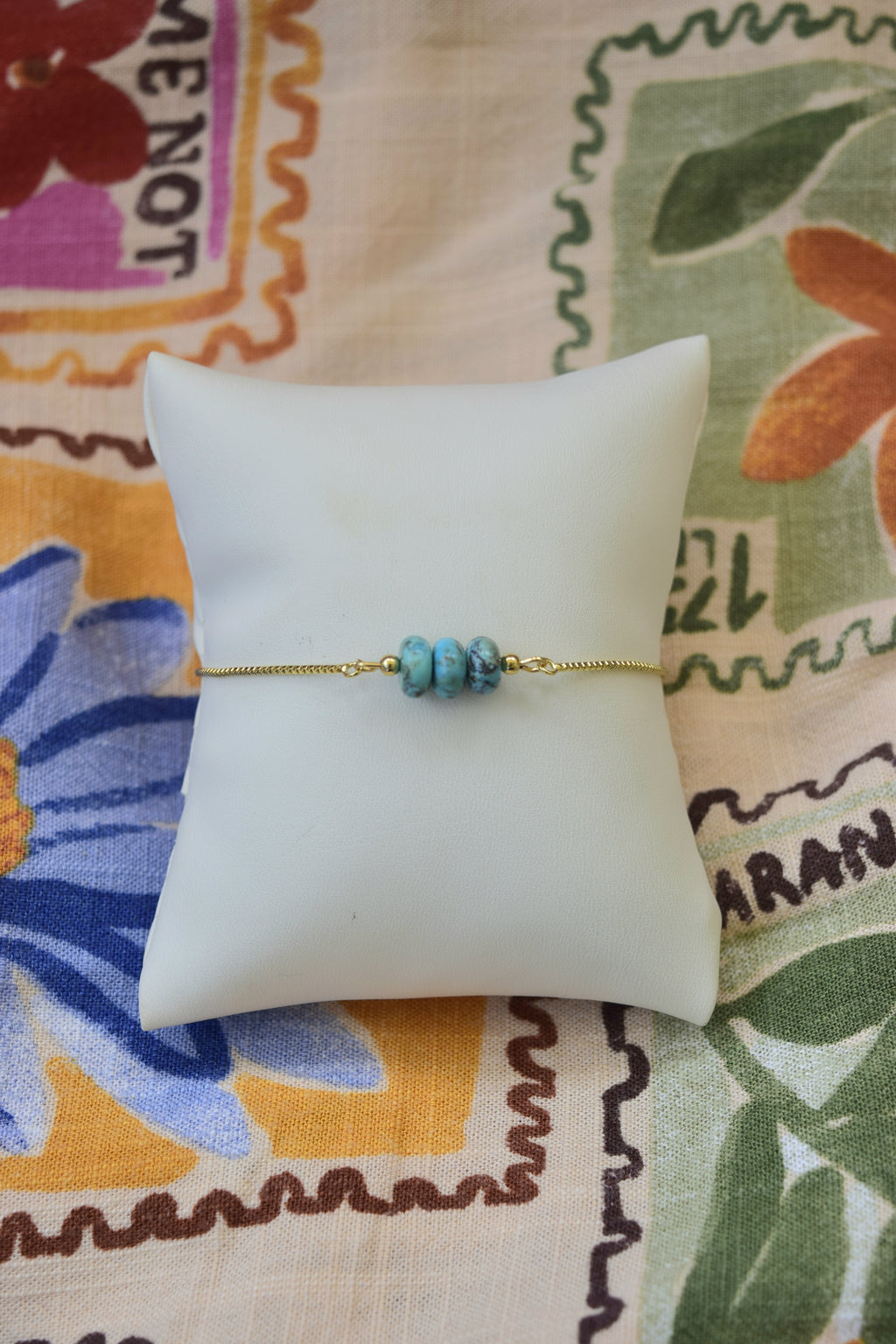 Kingman Turquoise & gold filled adjustable bar Bracelet