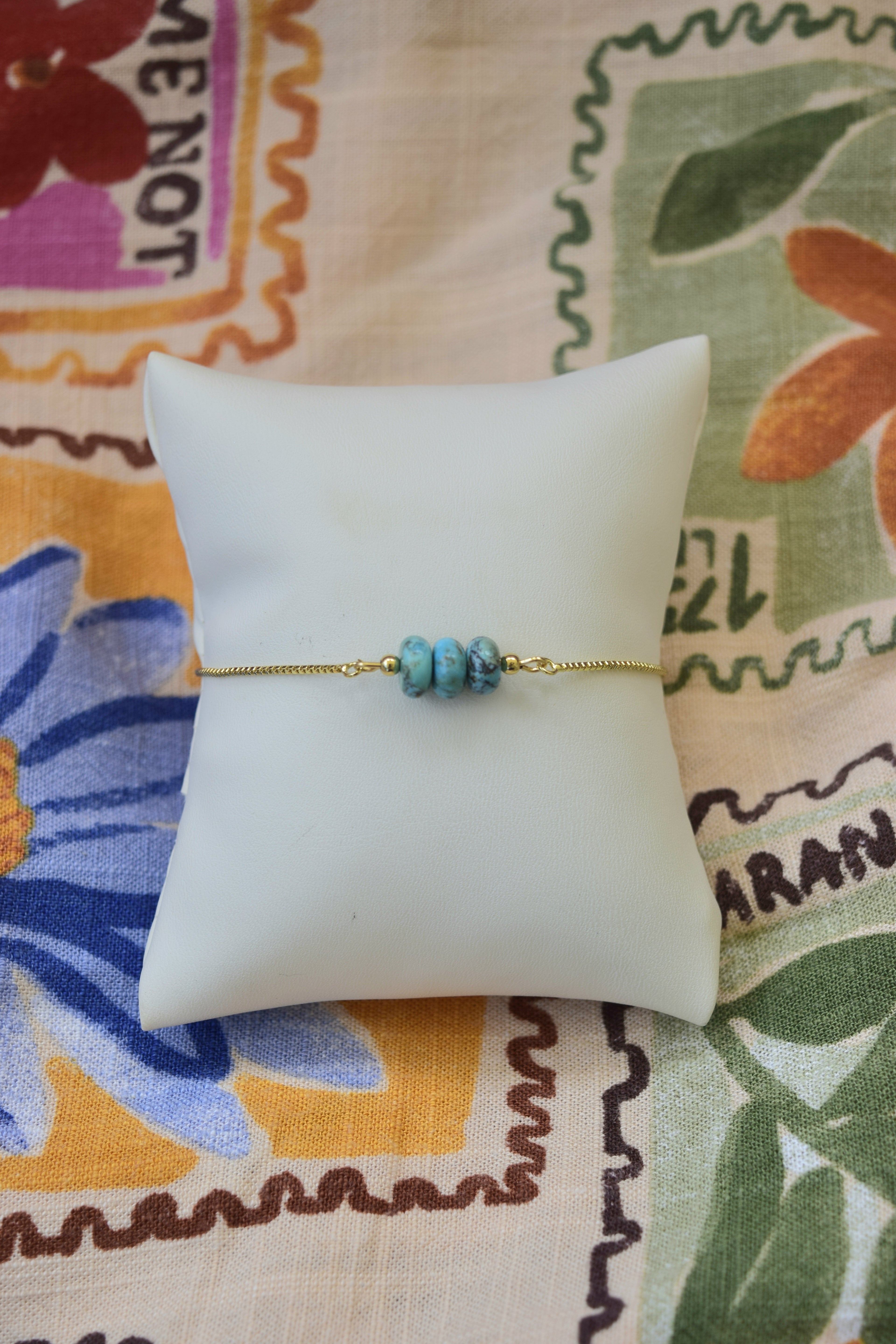 Kingman Turquoise & gold filled adjustable bar Bracelet