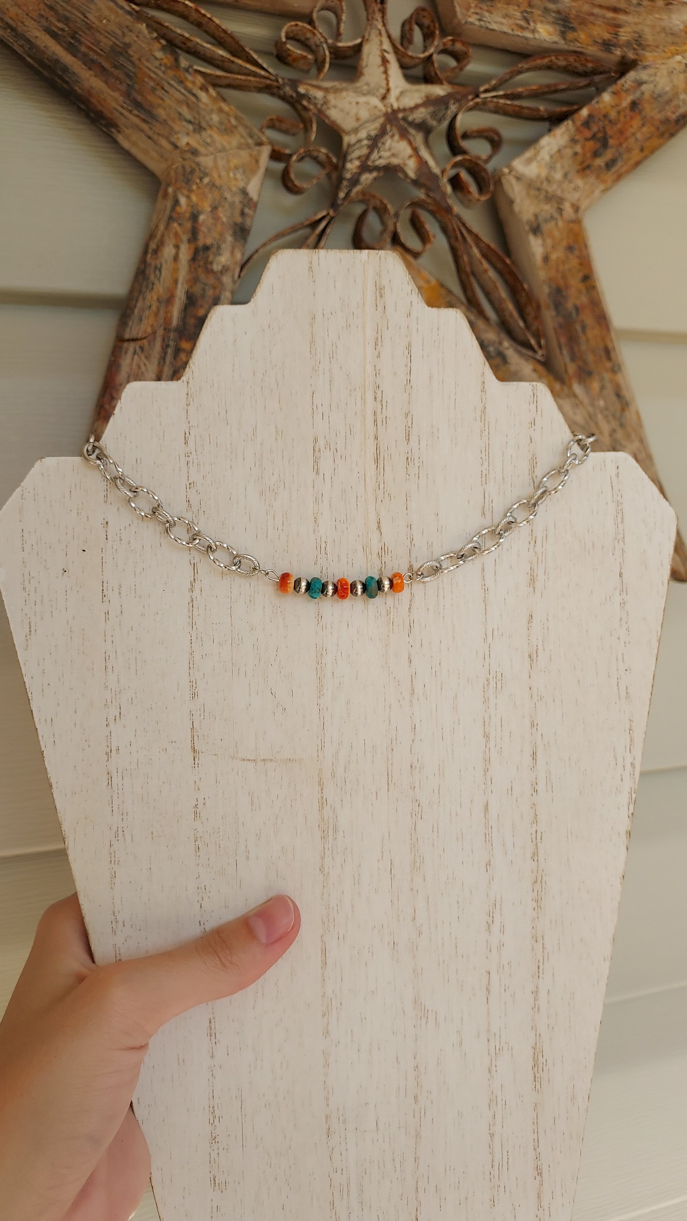 Spiny and Turquoise Twisted Rope Bar Necklace