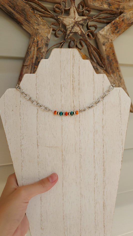 Spiny and turquoise twisted rope chain necklace