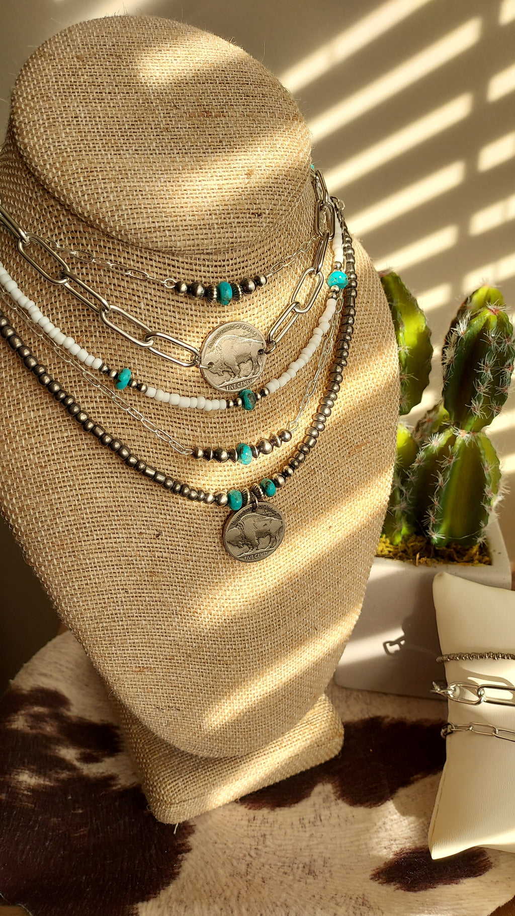 Sterling Silver Pearl and Turquoise Bar Necklace