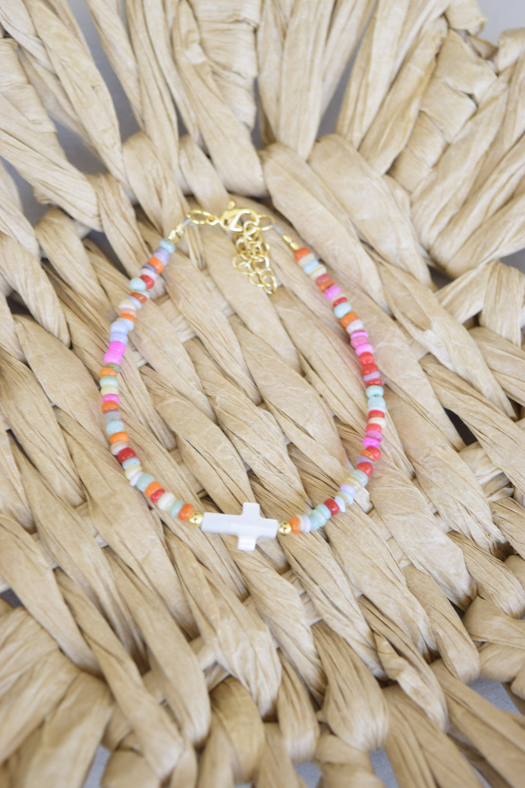 Multicolored shell and mother of pearl gold filled bracelet