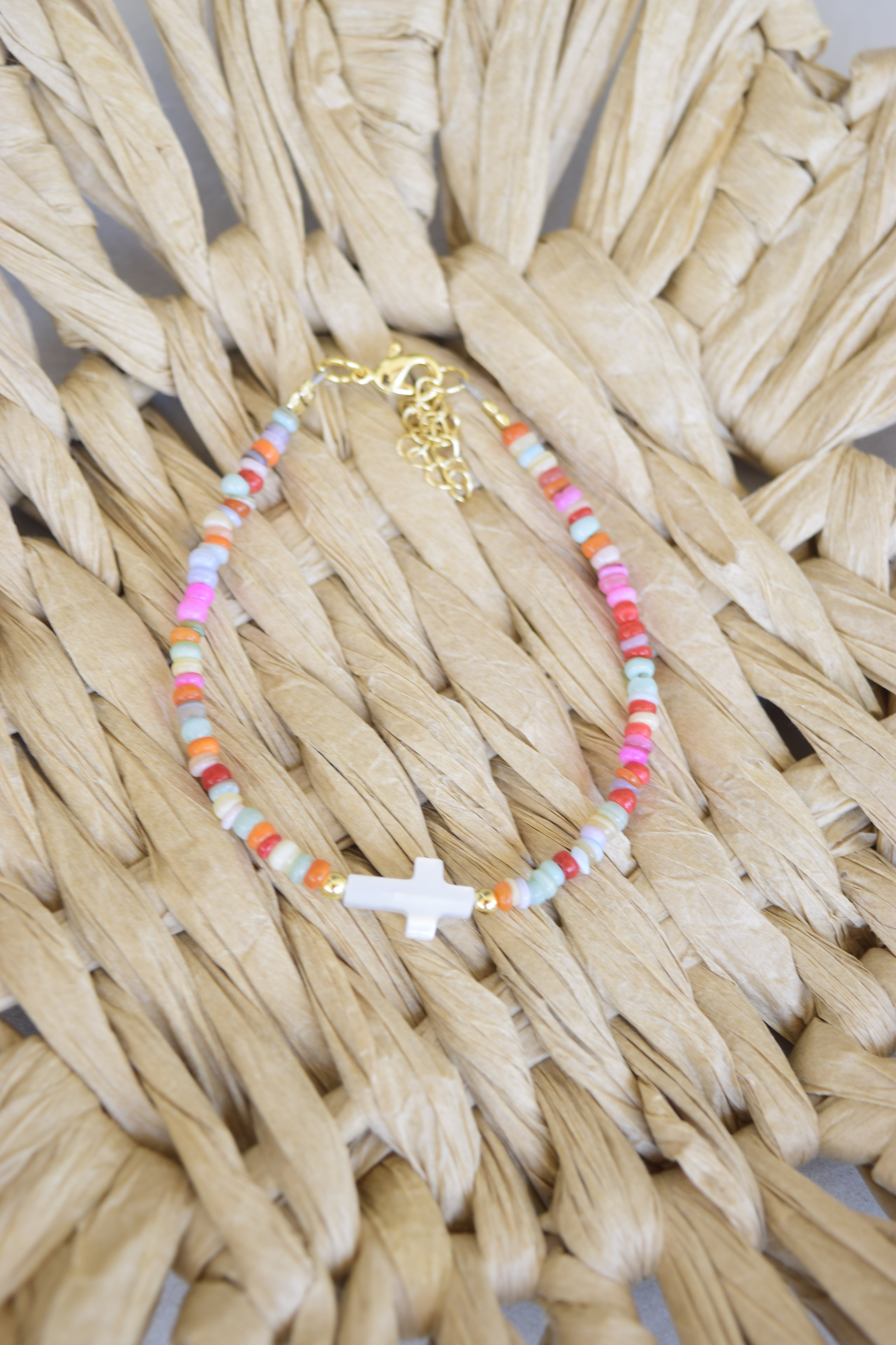 Multicolored shell and mother of pearl gold filled bracelet