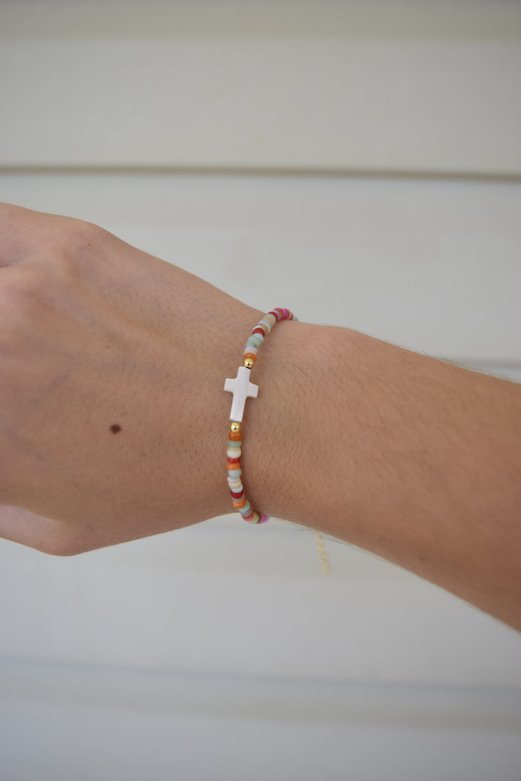 Multicolored shell and mother of pearl gold filled bracelet
