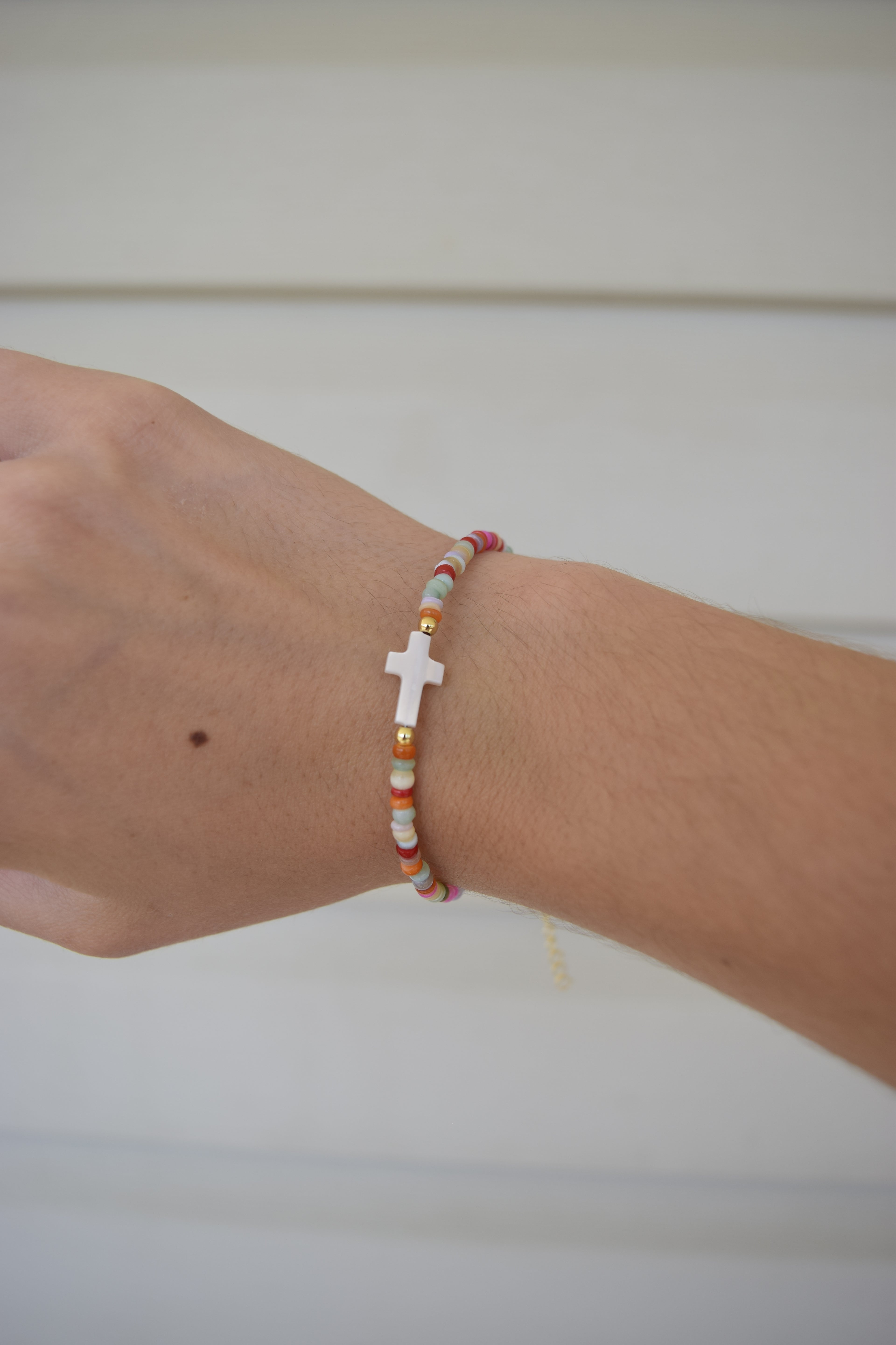 Multicolored shell and mother of pearl gold filled bracelet