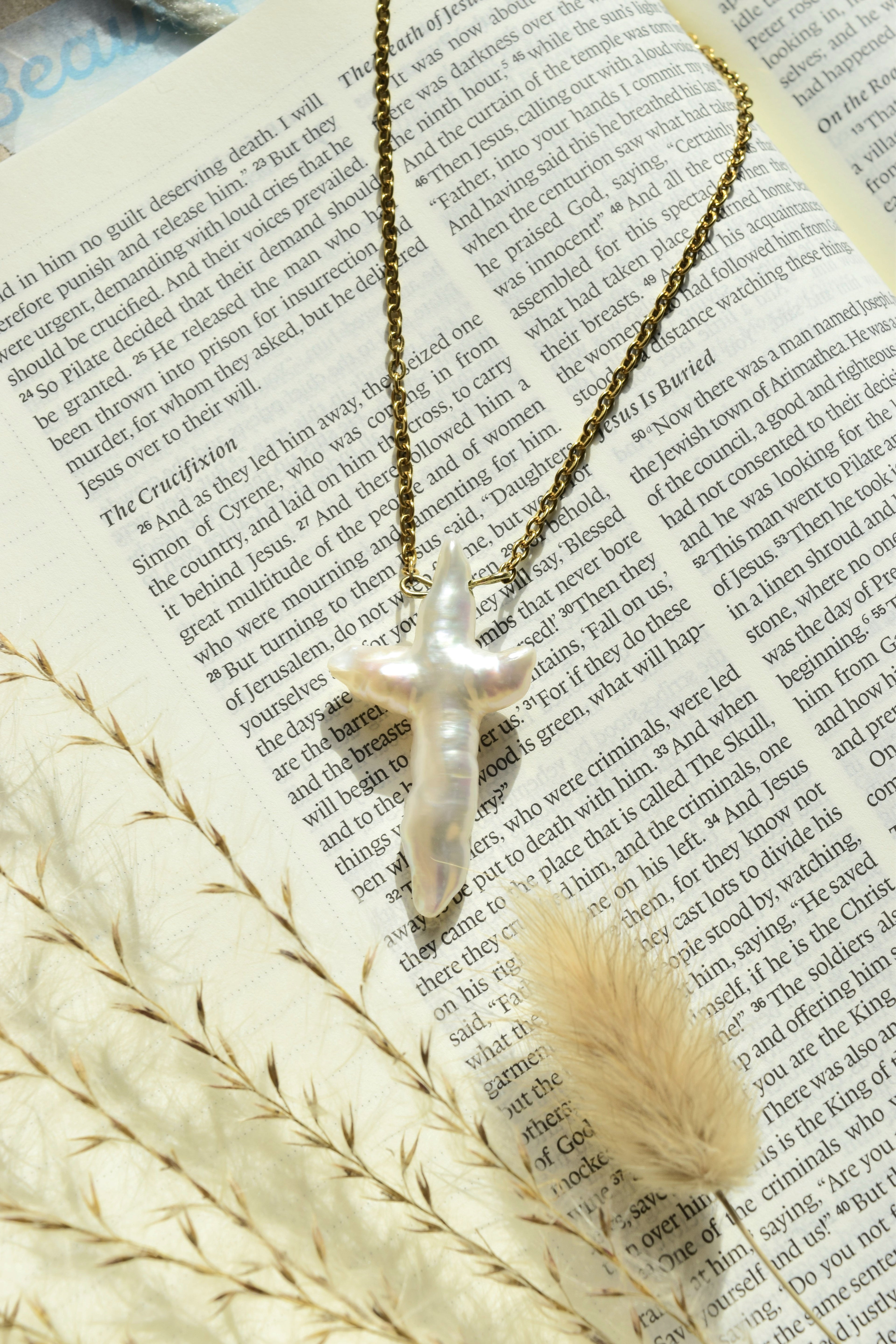 Dainty Fresh Water Pearl Cross Necklace