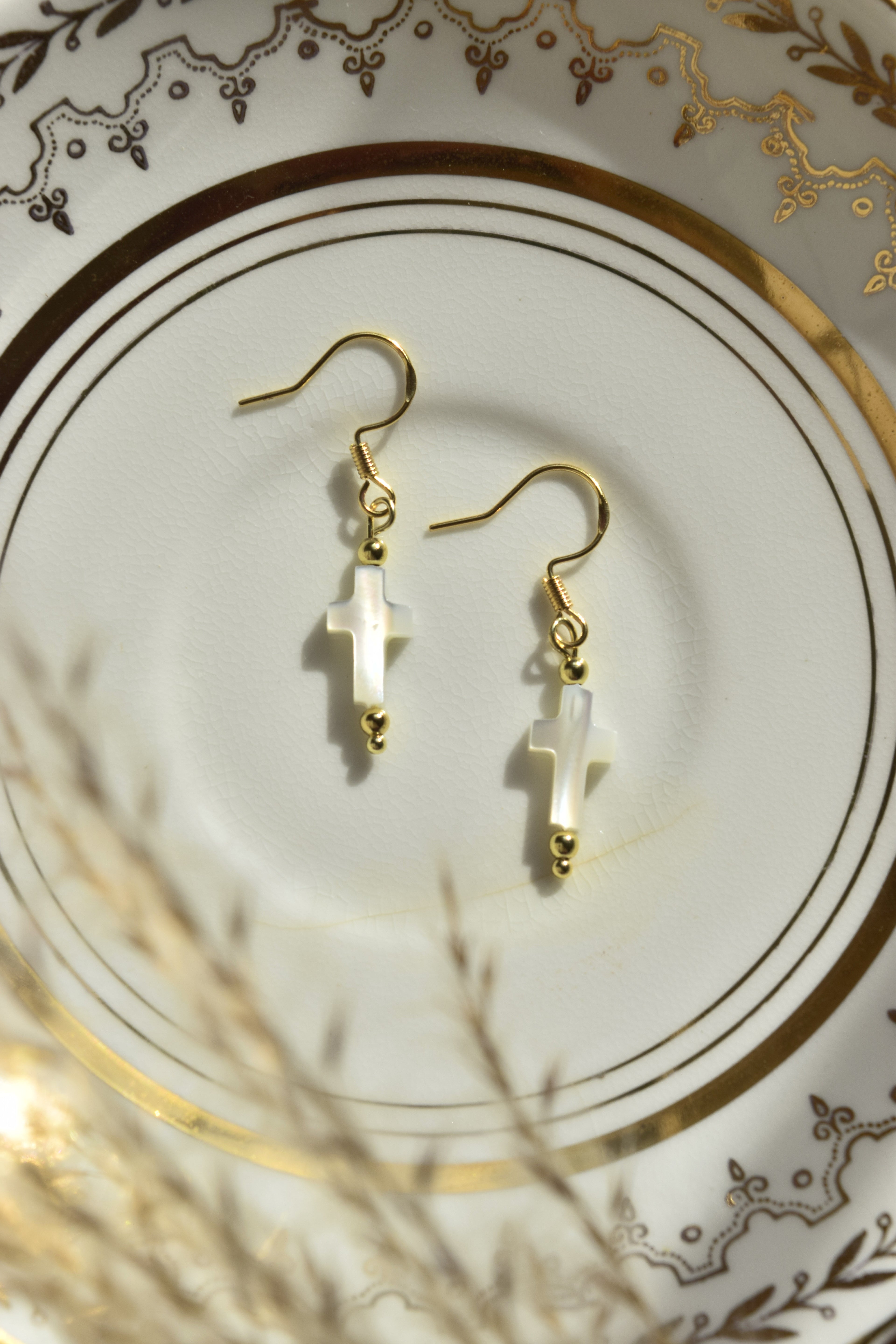 He is Risen Dainty Cross Dangles in Gold