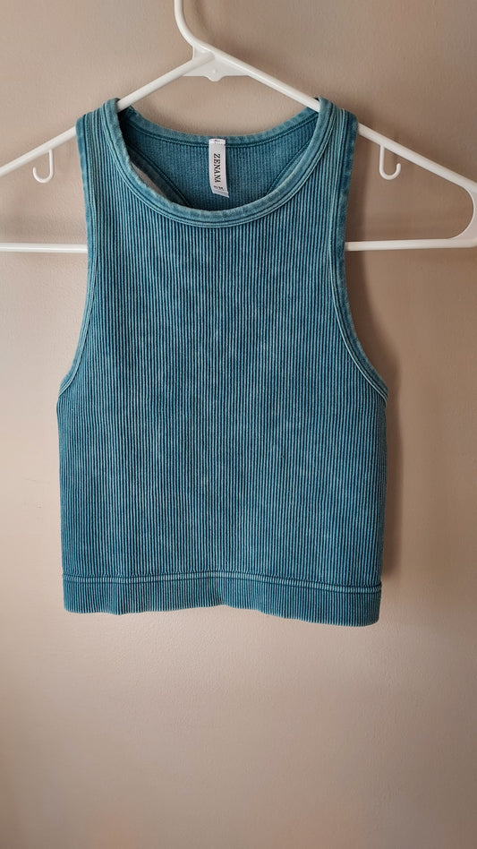 Seamless ribbed high neck tank top